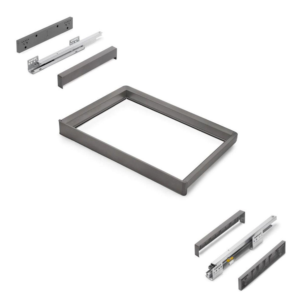 EMUCA SRL Rack avec glissières à extension totale et à fermeture douce pour accessoires d'armoire Quartz -  662-688mm -  Aluminium et plastique -  Titane