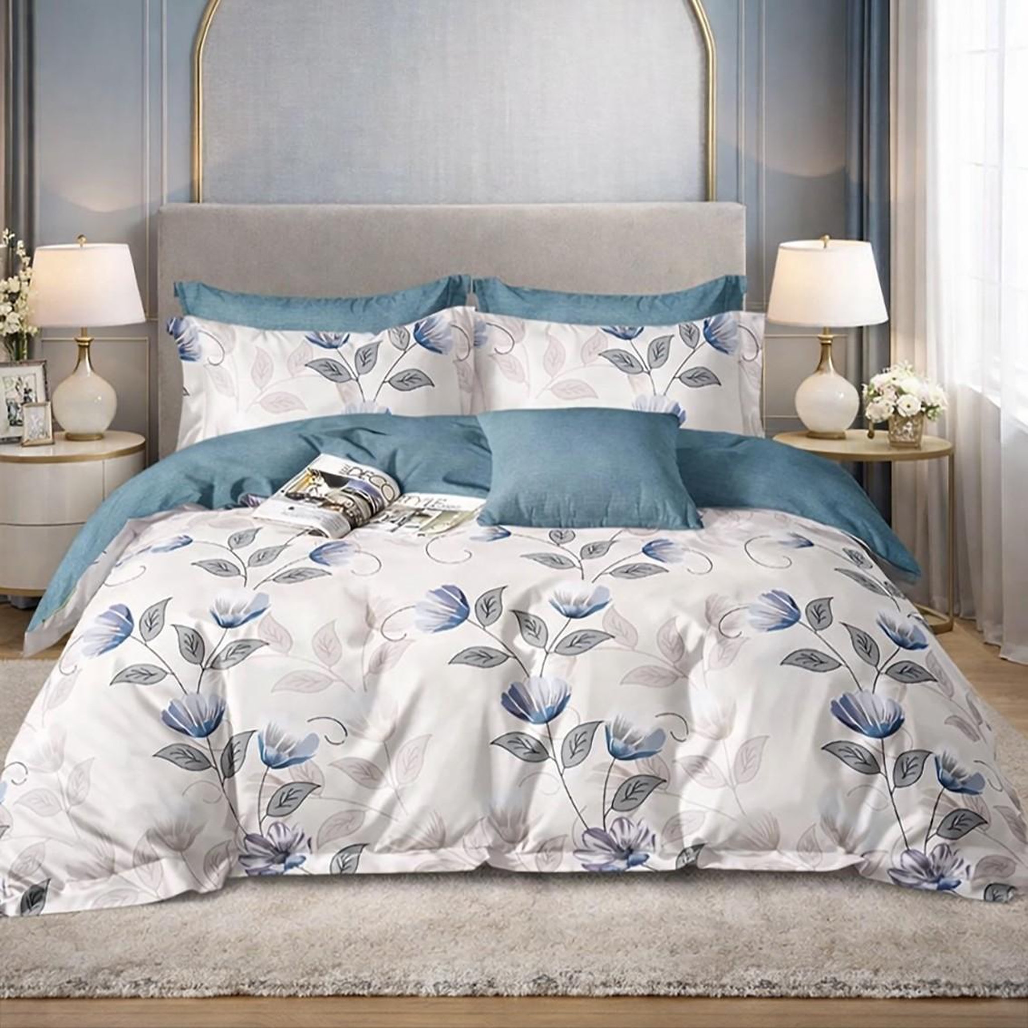 Home collection Parure housse de couette en coton 57 fils Caldie. Coloris disponibles : Bleu