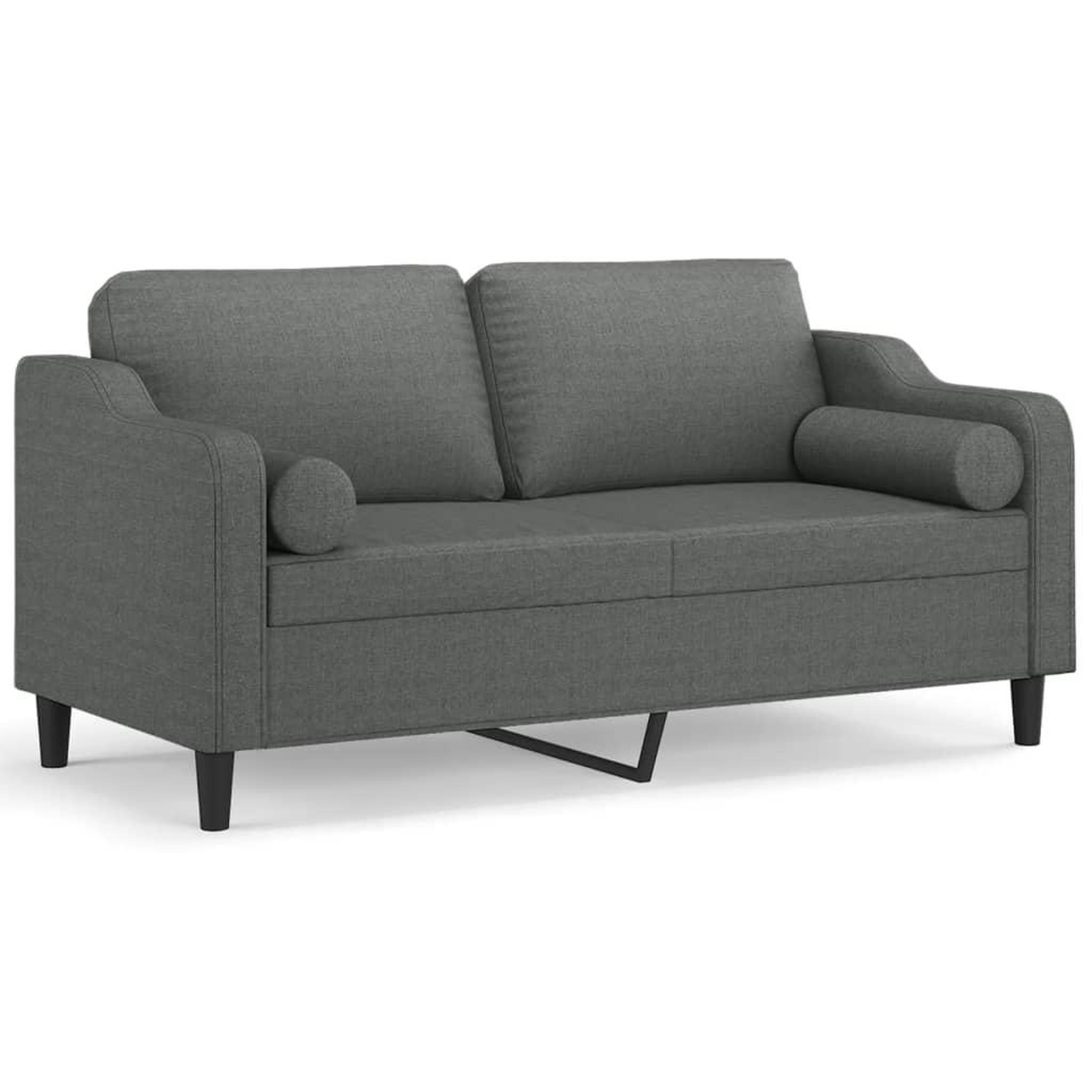 Voir la diapositive 2 : VIDAXL Canape 2 places avec oreillers gris fonce 140 cm tissu