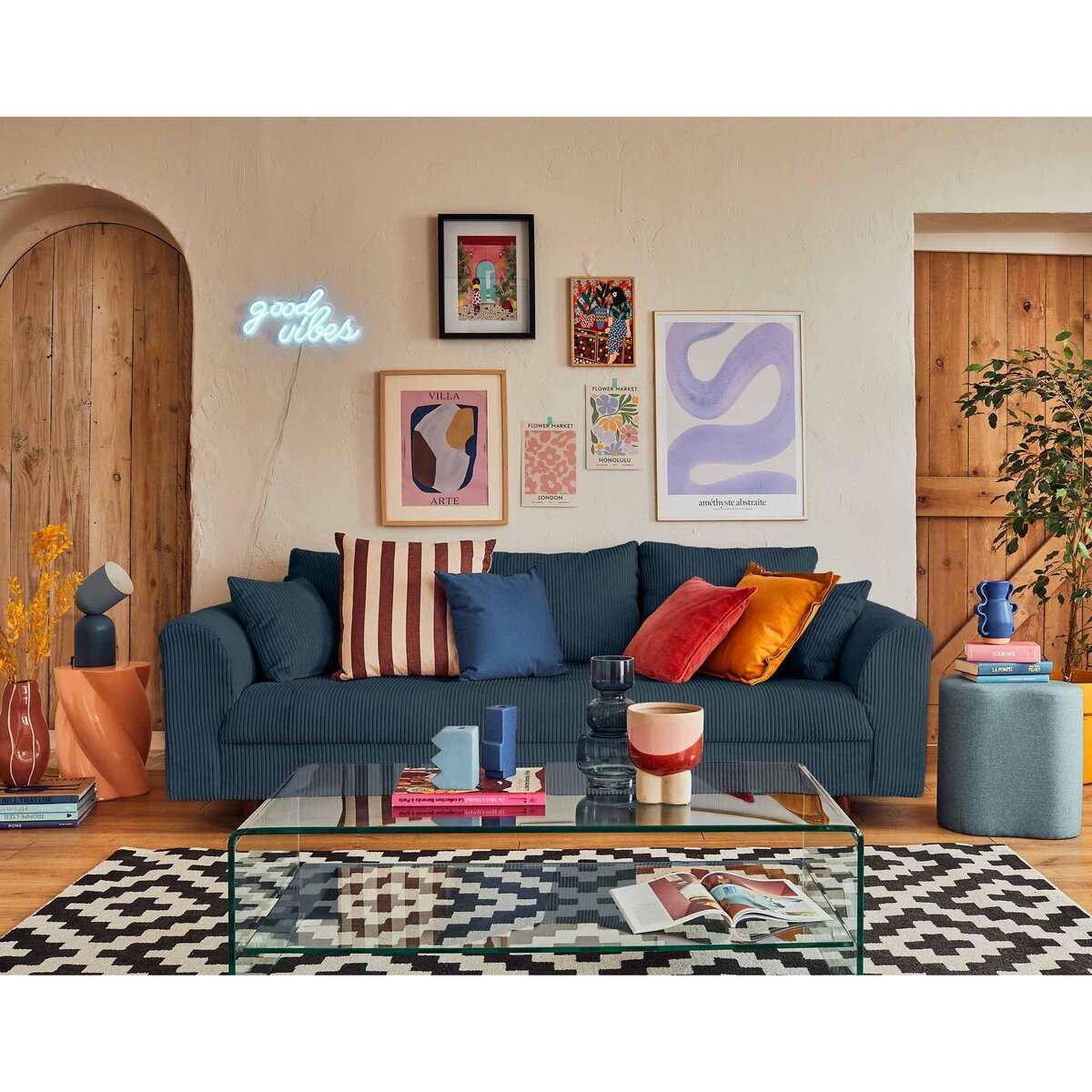 LISA DESIGN Rune - canapé 3 places - en velours côtelé