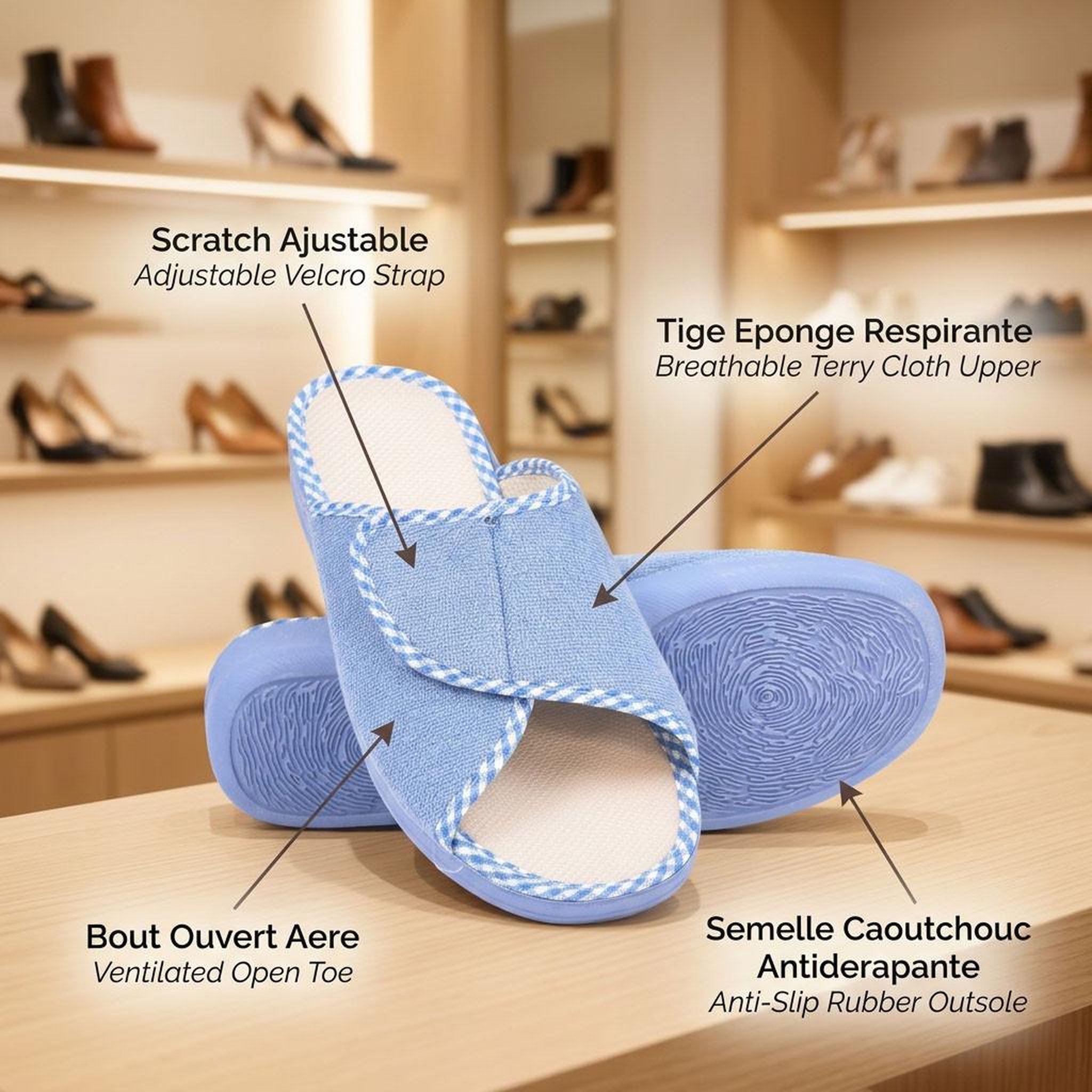 Voir la diapositive 4 : OZABI OZABI-Pantoufle Mule Femme Eponge Scratch Ajustable Fabriquee en Espagne