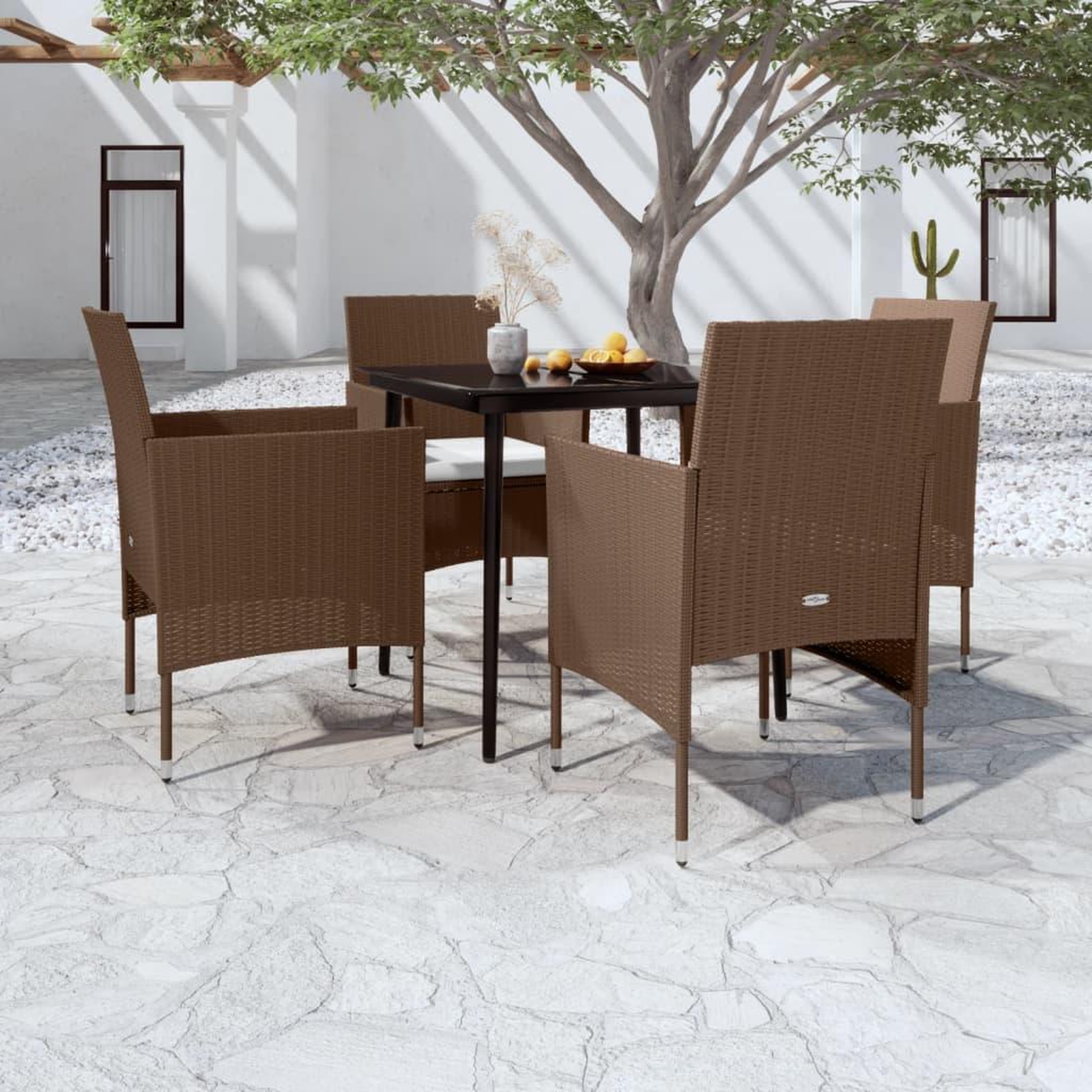 VIDAXL Ensemble a manger de jardin coussins 5 pcs Marron/noir