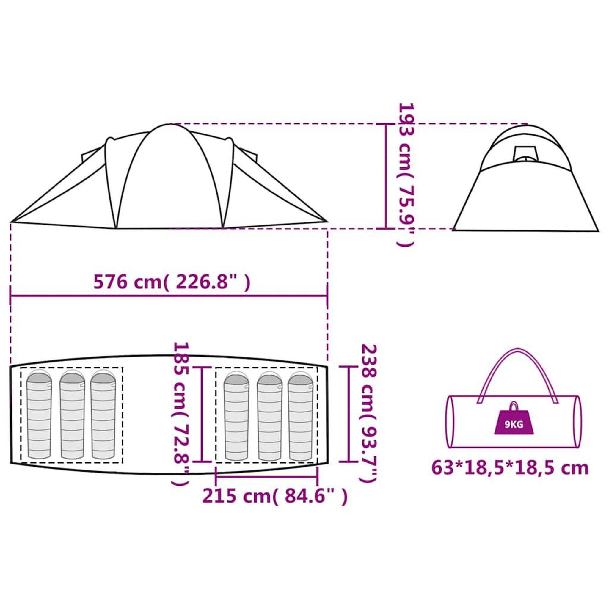 Voir la diapositive 6 : VIDAXL Tente familiale a dome 6 personnes vert impermeable
