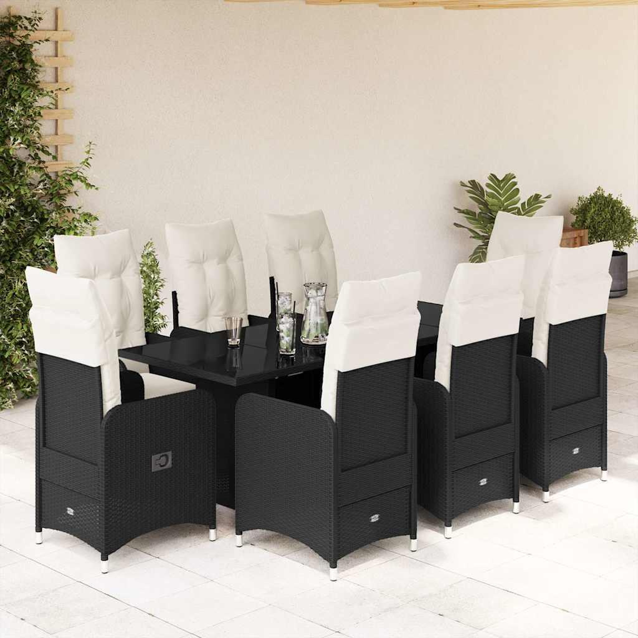 VIDAXL Ensemble de bistro de jardin 9 pcs coussins noir poly rotin