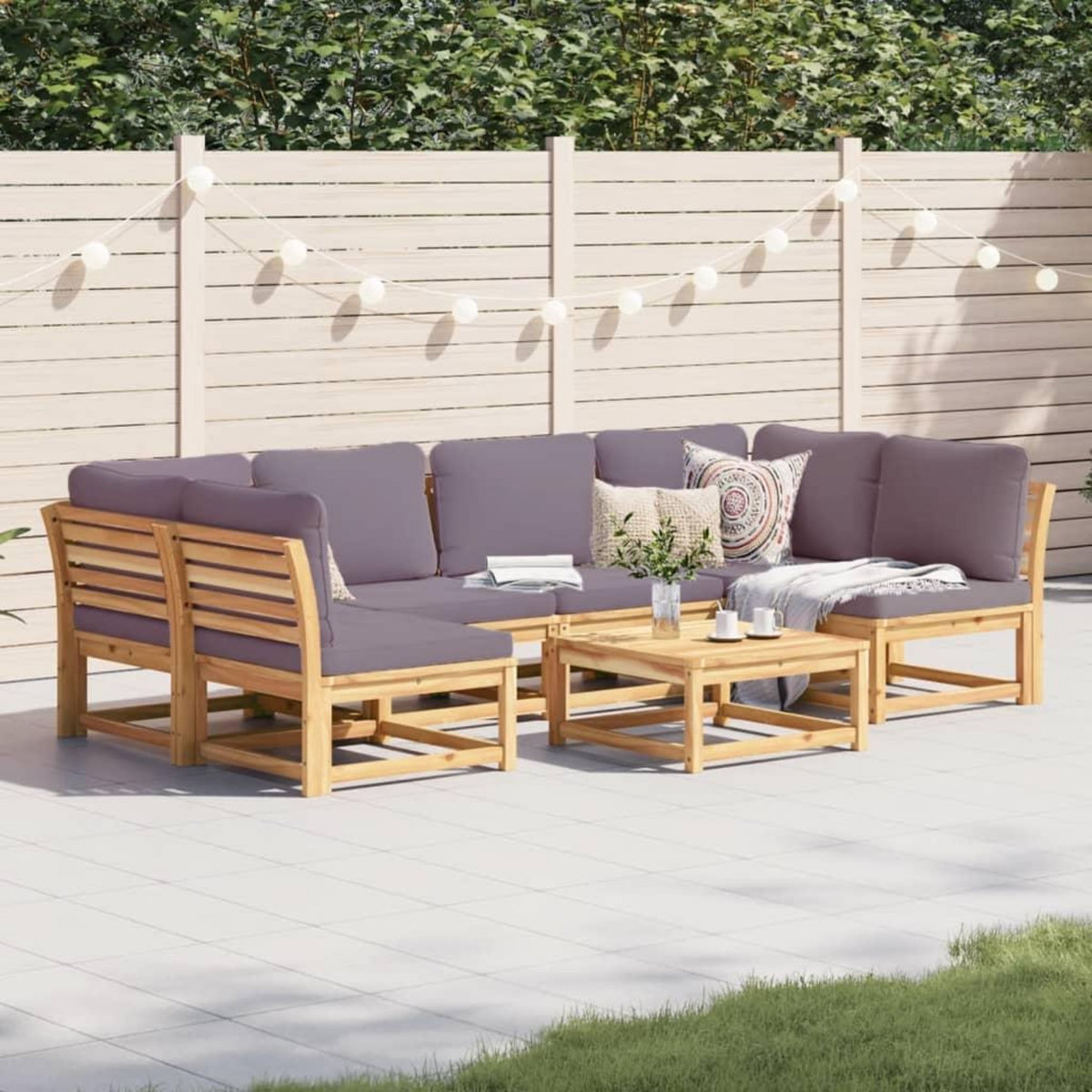 VIDAXL Salon de jardin avec coussins 7 pcs bois massif d'acacia