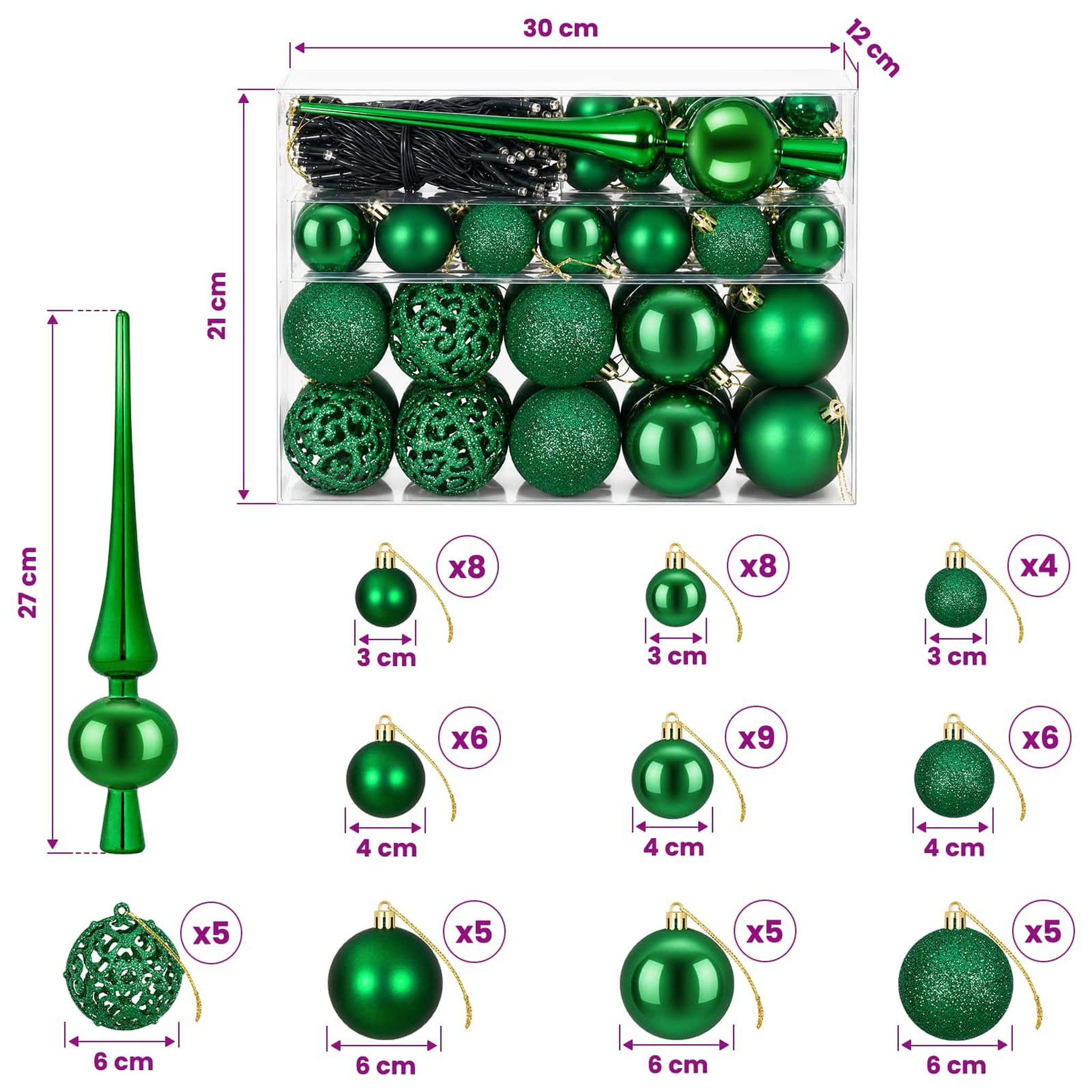 Voir la diapositive 3 : VIDAXL Ensemble de Boules de Noël 61 pc Vert Diam. 6 cm Plastique