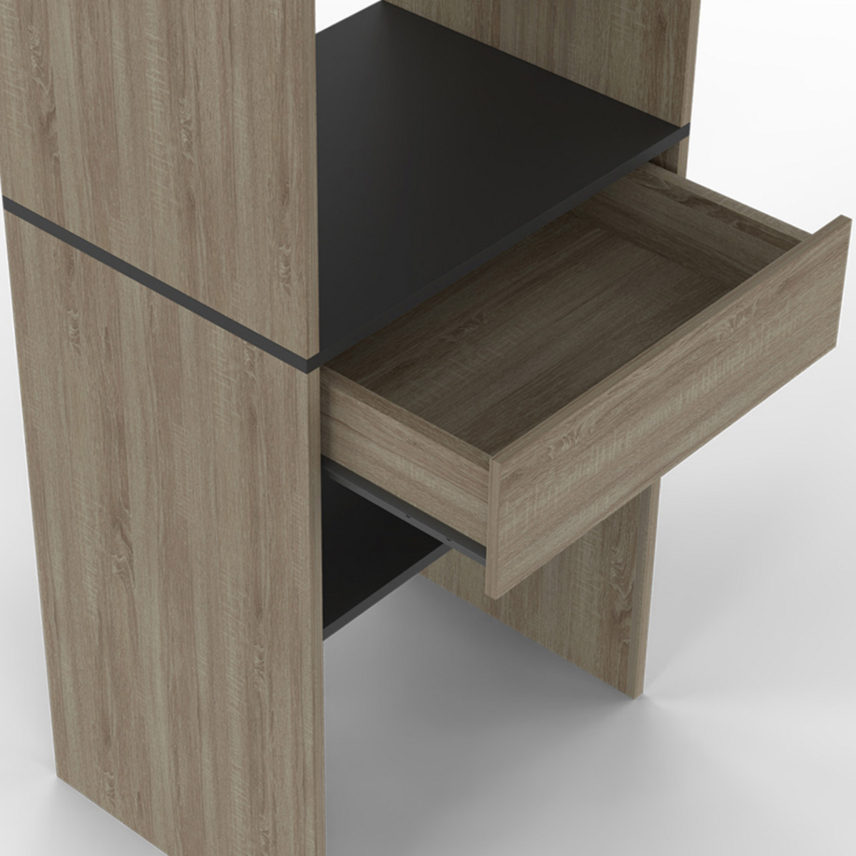 ID MARKET Kit dressing MELINE 160 x 40 x 180 cm hêtre avec étagères noires + tiroir + double penderie