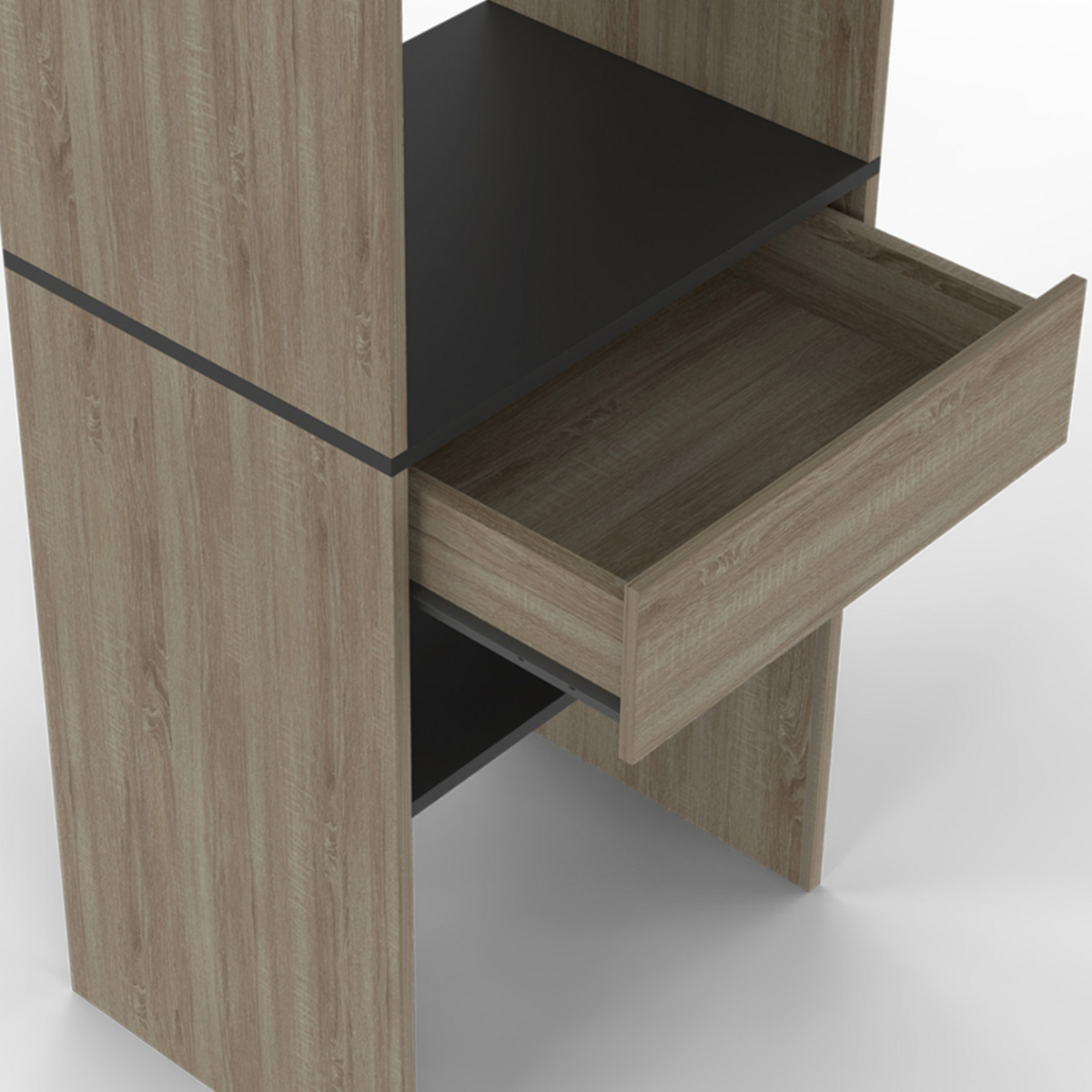 ID MARKET Kit dressing MELINE 160 x 40 x 180 cm hêtre avec étagères noires + tiroir + double penderie