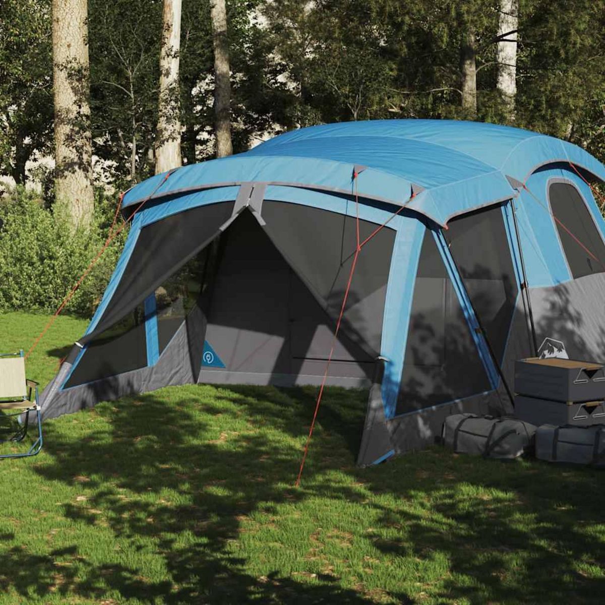 VIDAXL Tente de camping avec porche 4 personnes bleu impermeable