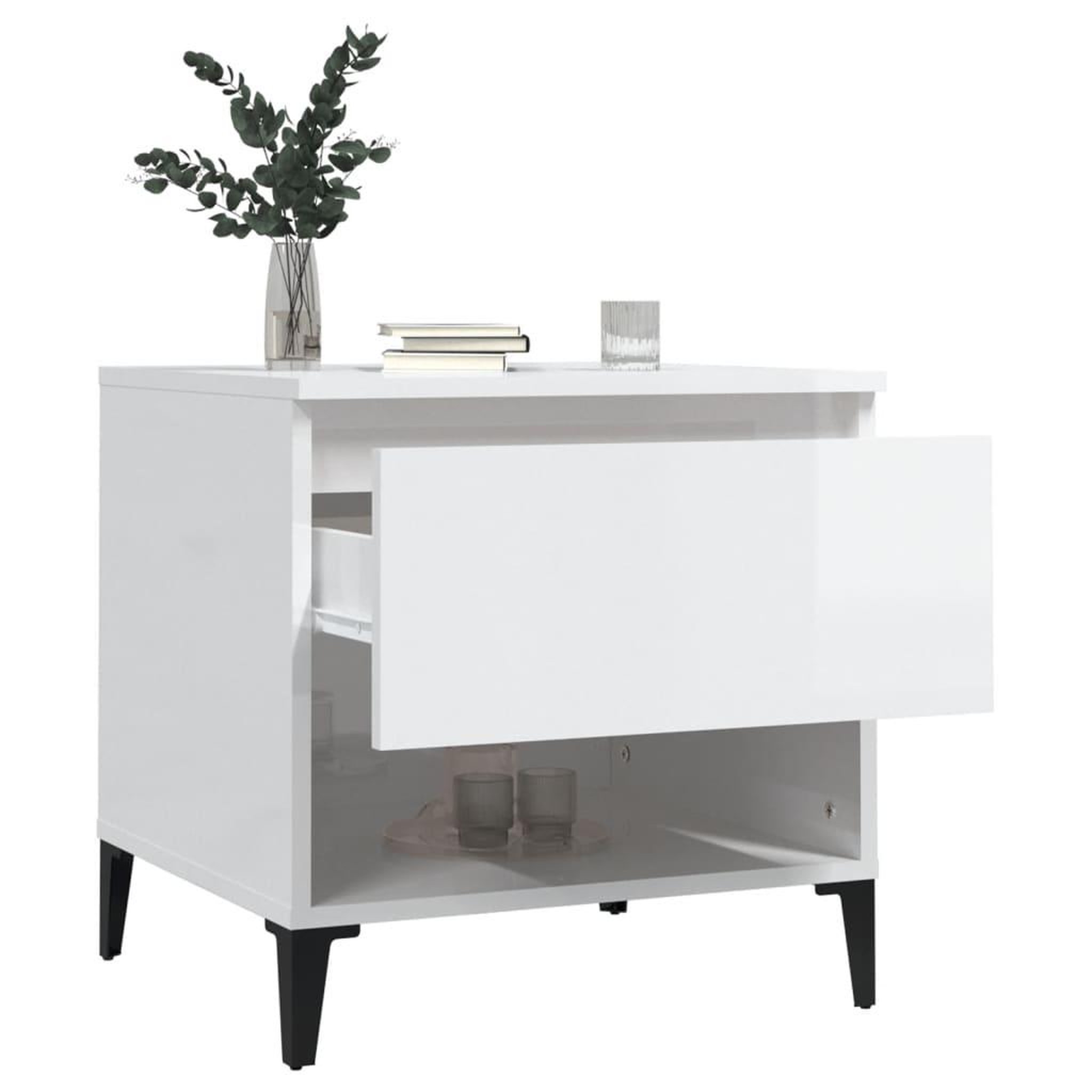 Voir la diapositive 5 : VIDAXL Tables d'appoint 2pcs Blanc brillant 50x46x50cm Bois ingenierie