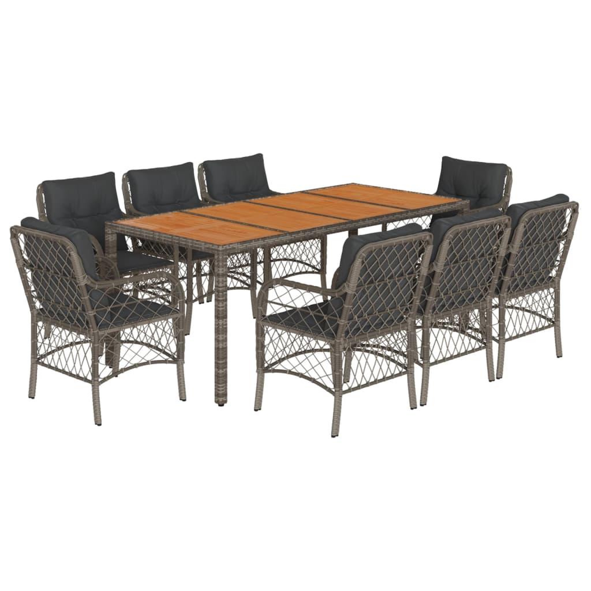 Voir la diapositive 2 : VIDAXL Ensemble a manger de jardin 9 pcs coussins gris resine tressee
