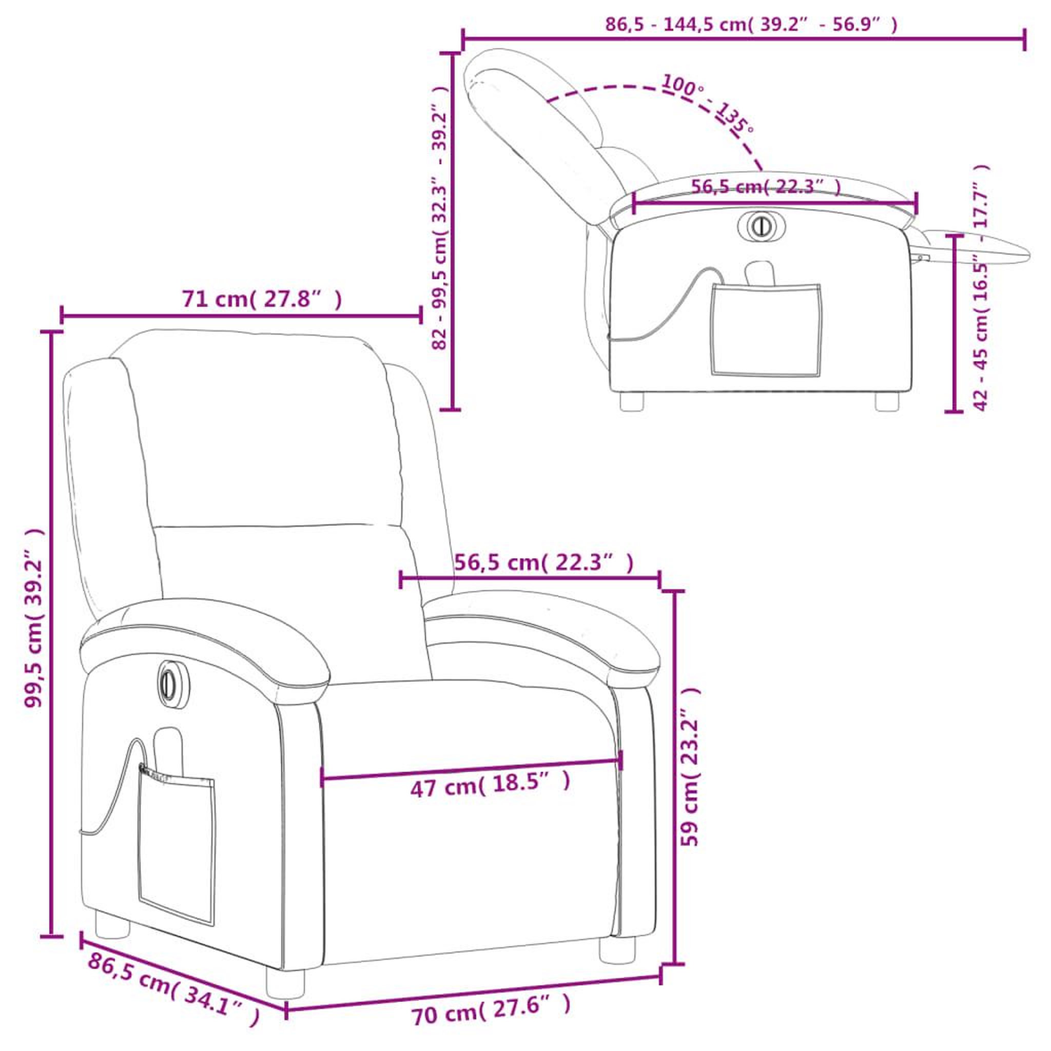 Voir la diapositive 6 : VIDAXL Fauteuil de massage inclinable electrique Rouge bordeaux Tissu