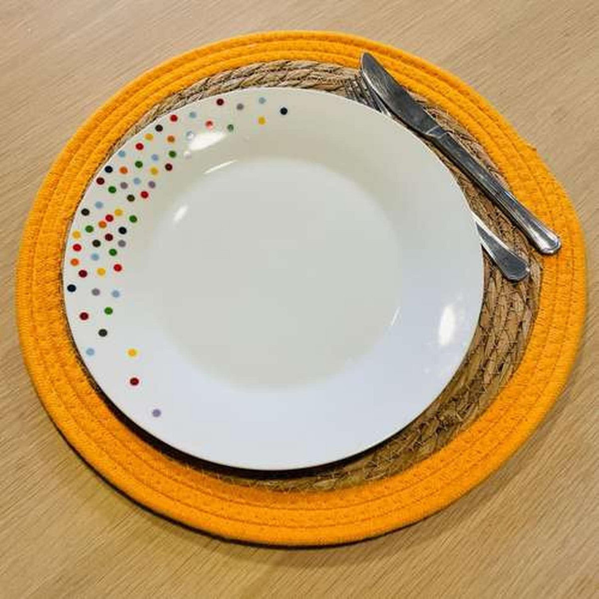 TOILINUX Lot de 6 sets de table rond en roseau et coton Pop