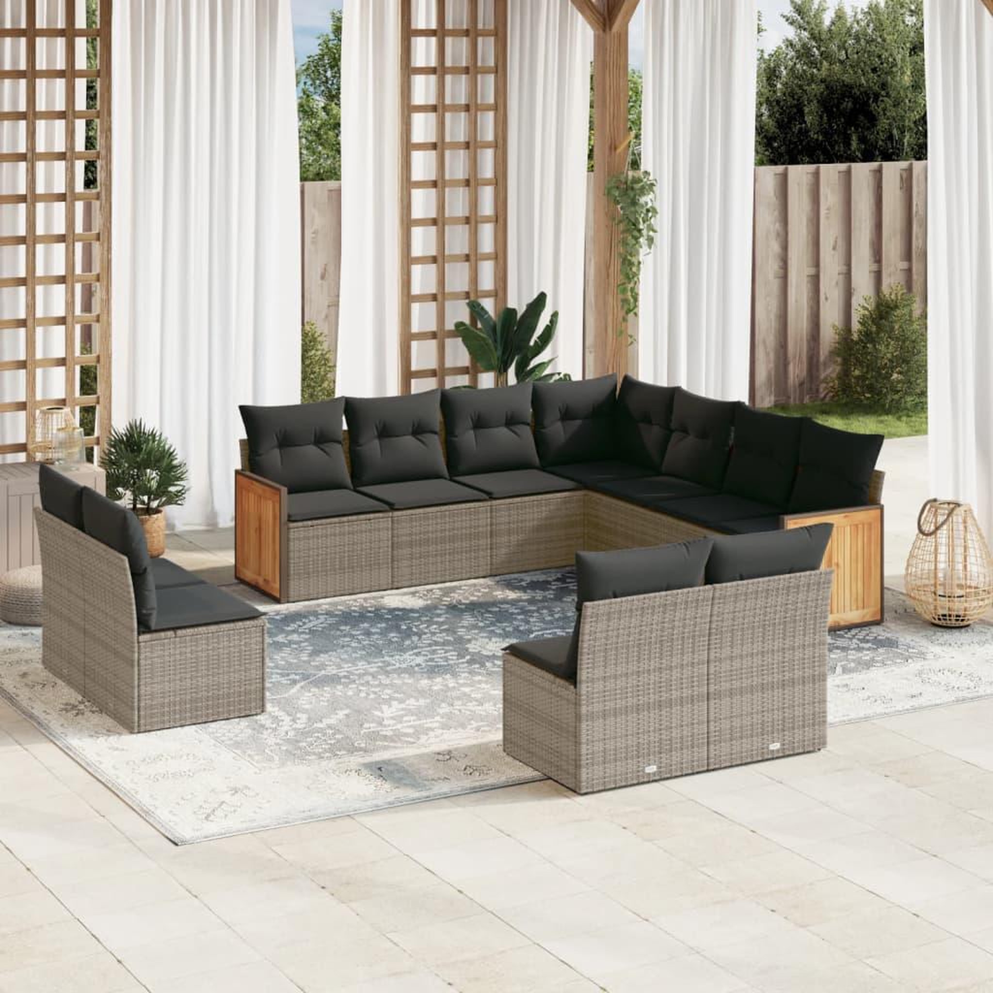 VIDAXL Salon de jardin 11 pcs avec coussins gris resine tressee
