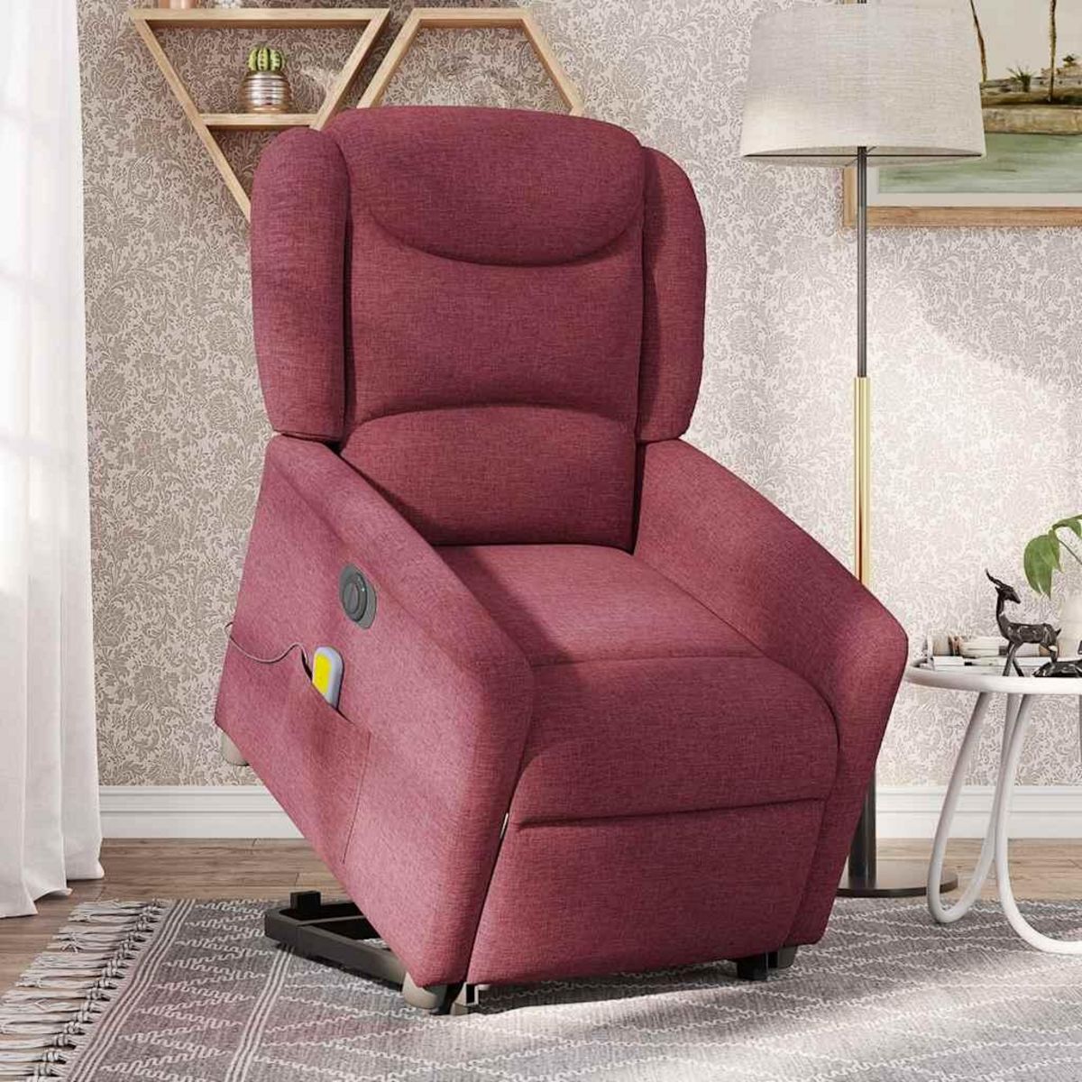 VIDAXL Fauteuil inclinable de massage electrique Rouge bordeaux Tissu