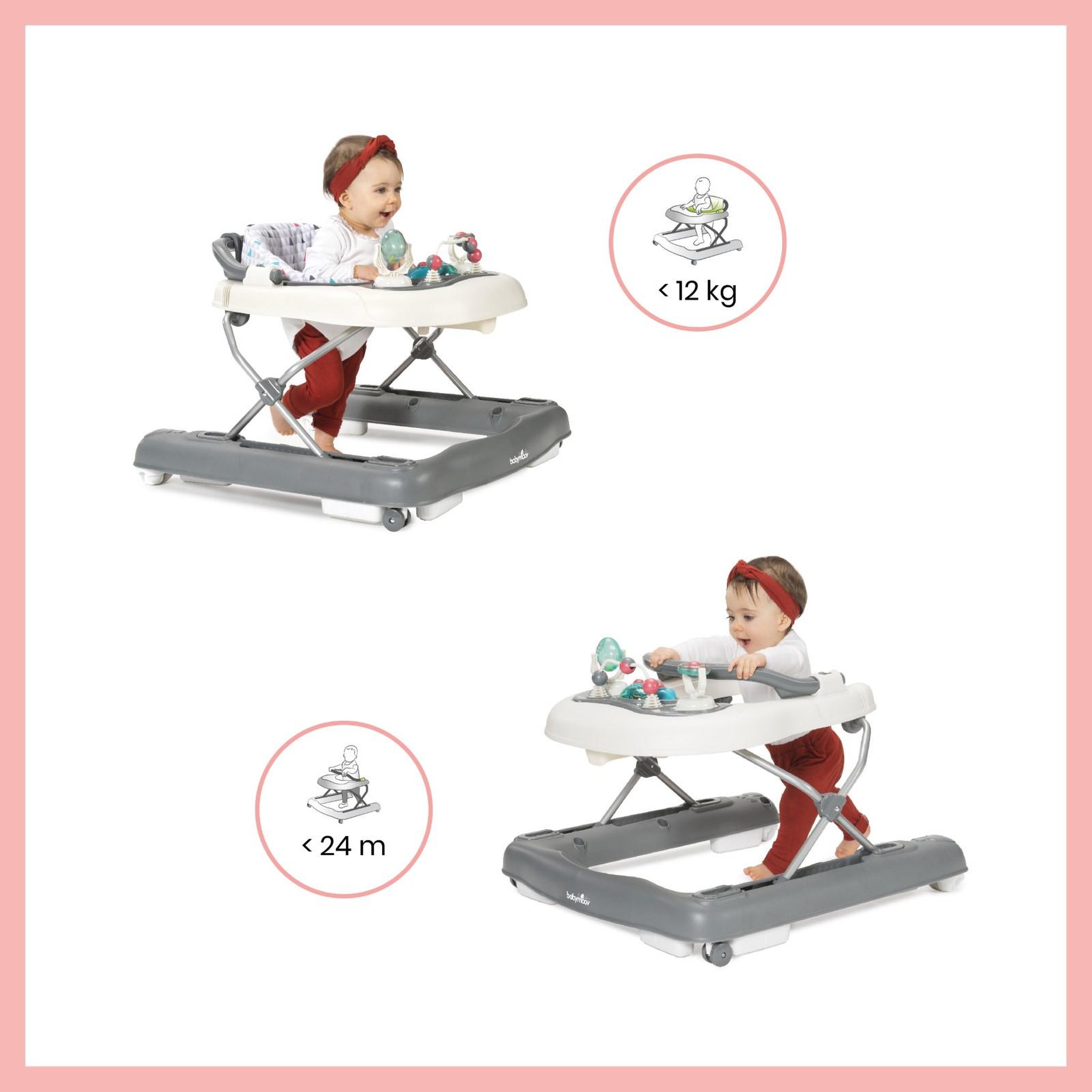 Voir la diapositive 3 : BABYMOOV Trotteur-Pousseur bébé Babymoov - Evolutif - Pliage compact - Musical - Zinc