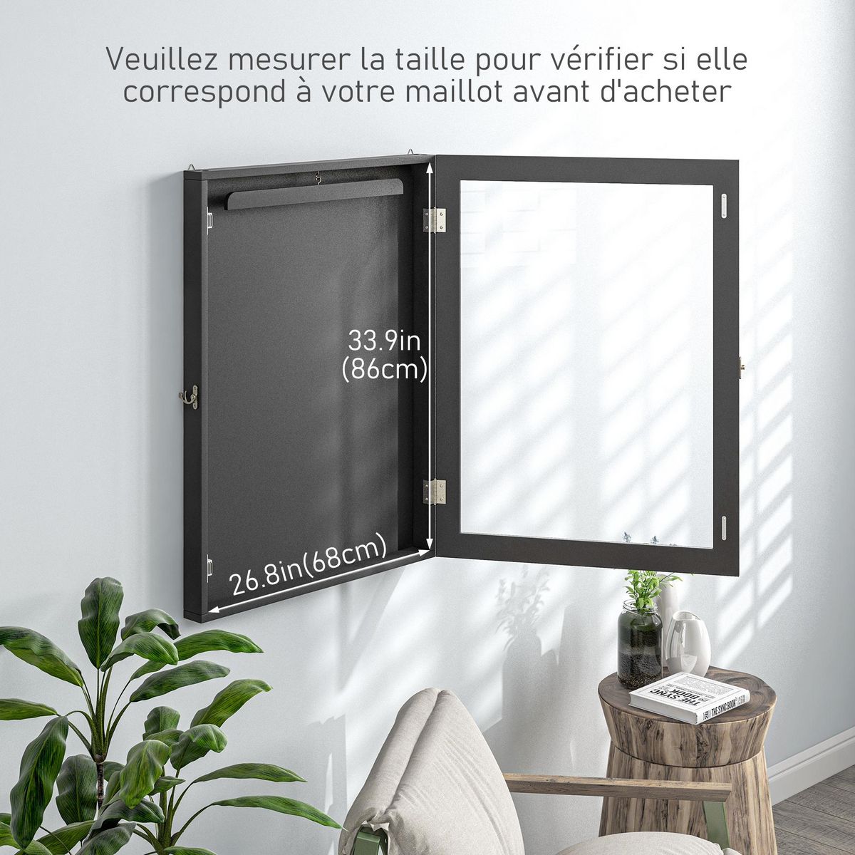 HOMCOM Frame box T-frame cadre pour maillot porte acrylique doublure interne feutre dim. 71L x 7l x 89H cm noir