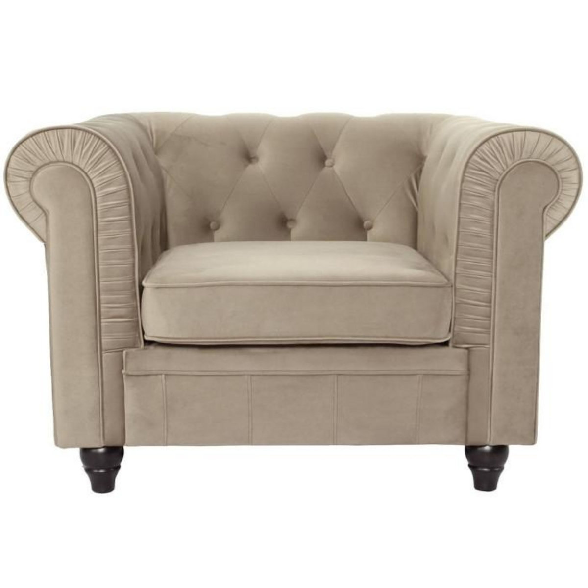 Paris Prix Fauteuil Design Velours  Chesterfield  111cm Taupe
