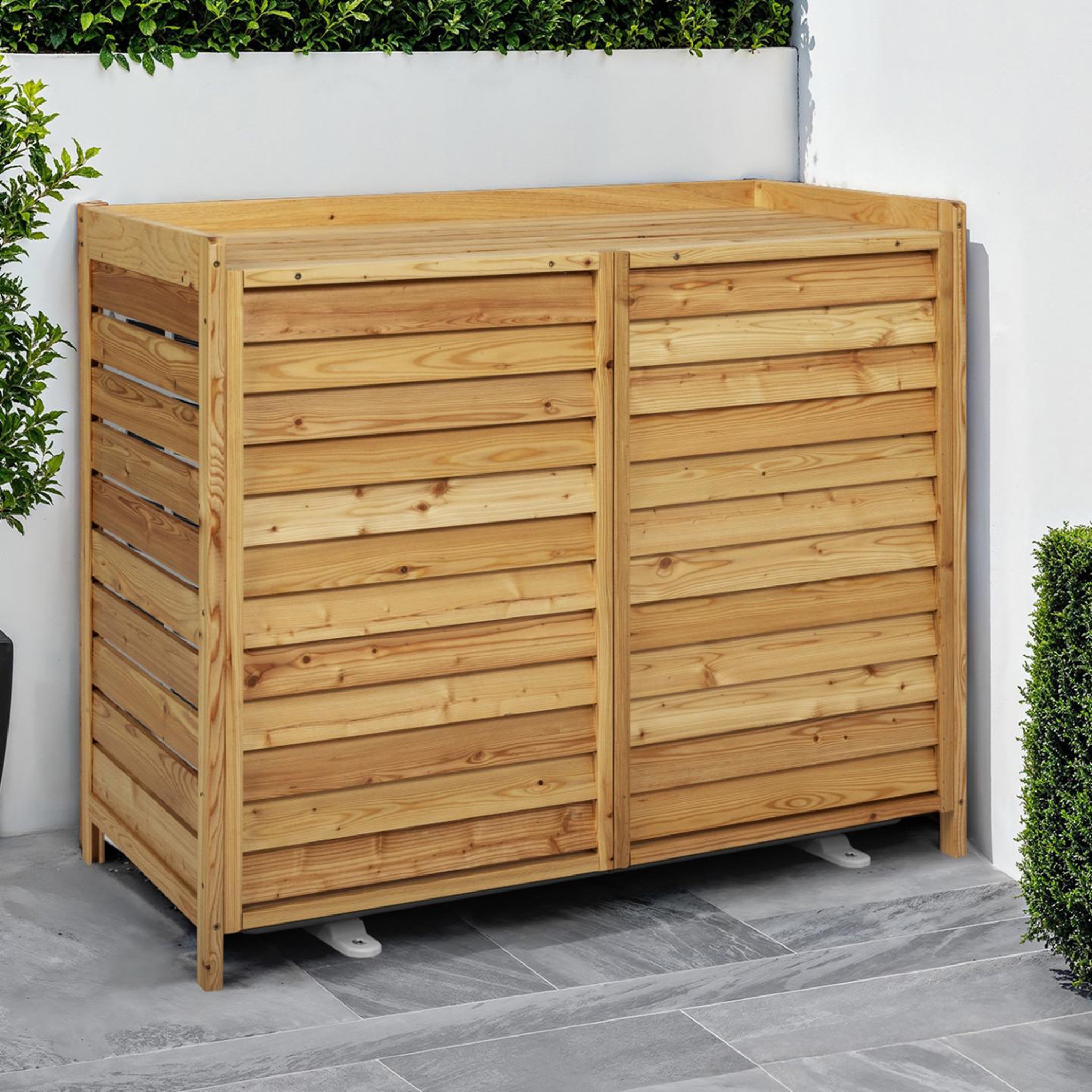 Voir la diapositive 2 : ID MARKET Cache climatiseur en bois naturel protection unité extérieur 95 x 50 x 80 cm