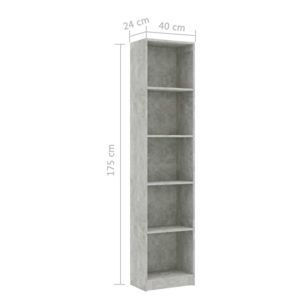 VIDAXL Bibliotheque a 5 niveaux Gris beton 40x24x175cm Bois ingenierie