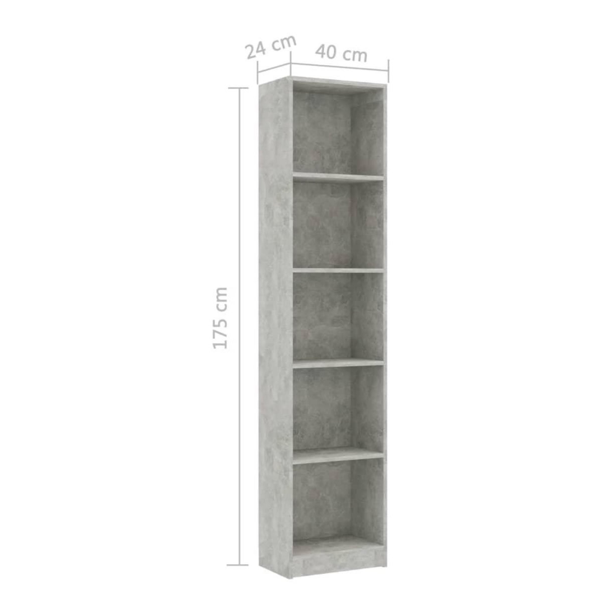 VIDAXL Bibliotheque a 5 niveaux Gris beton 40x24x175cm Bois ingenierie