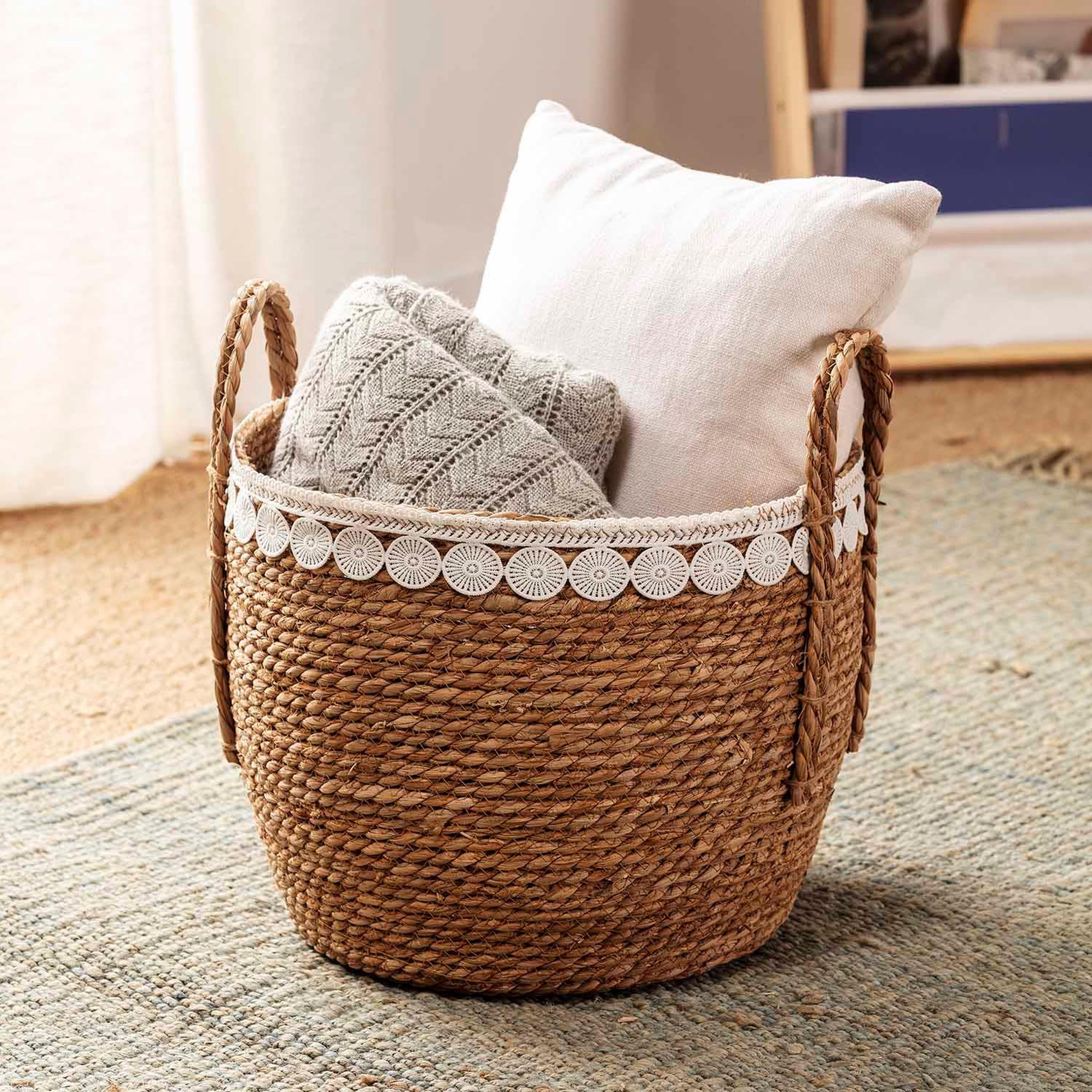 Voir la diapositive 2 : VS VENTA-STOCK Set de 3 paniers Yasmina fibres naturelles, blanc/naturel