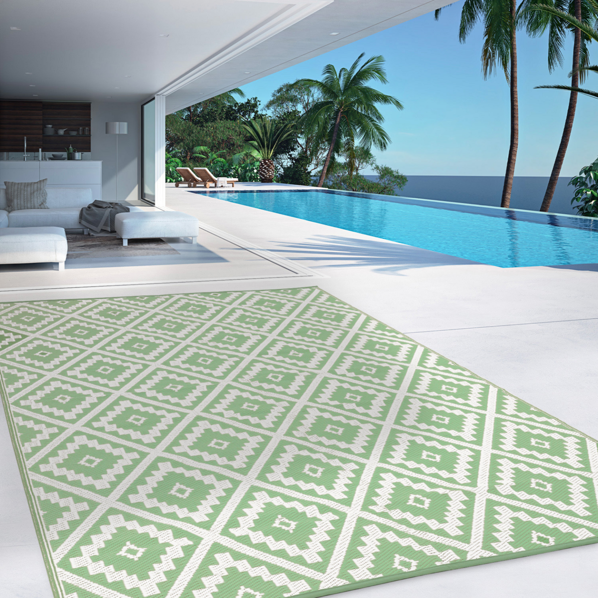 ID MARKET Tapis extérieur BAHAMAS vert sauge 270 x 370 CM