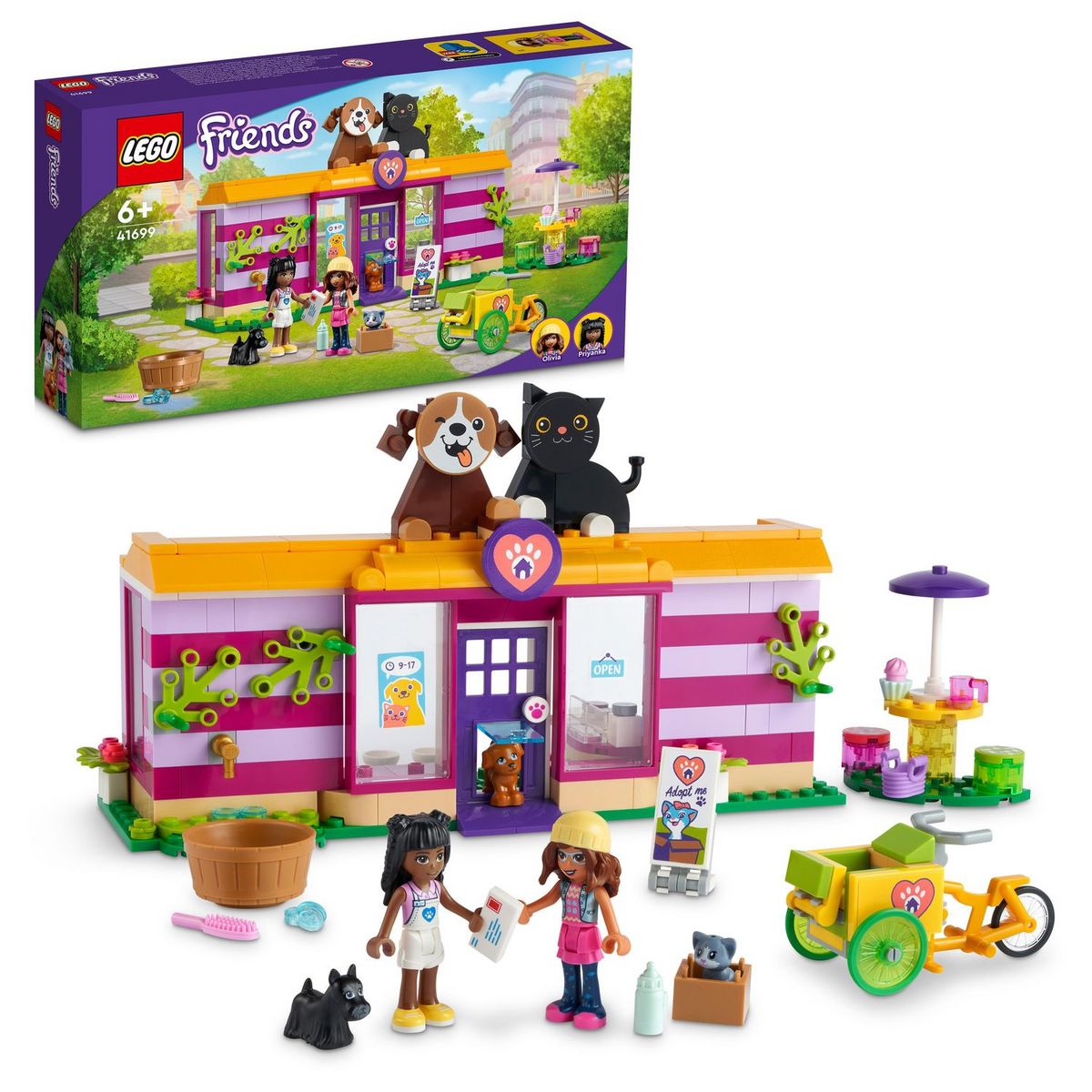 LEGO Friends 41699 - Le Café d'Adoption des Animaux, Jouet avec Mini-Poupées