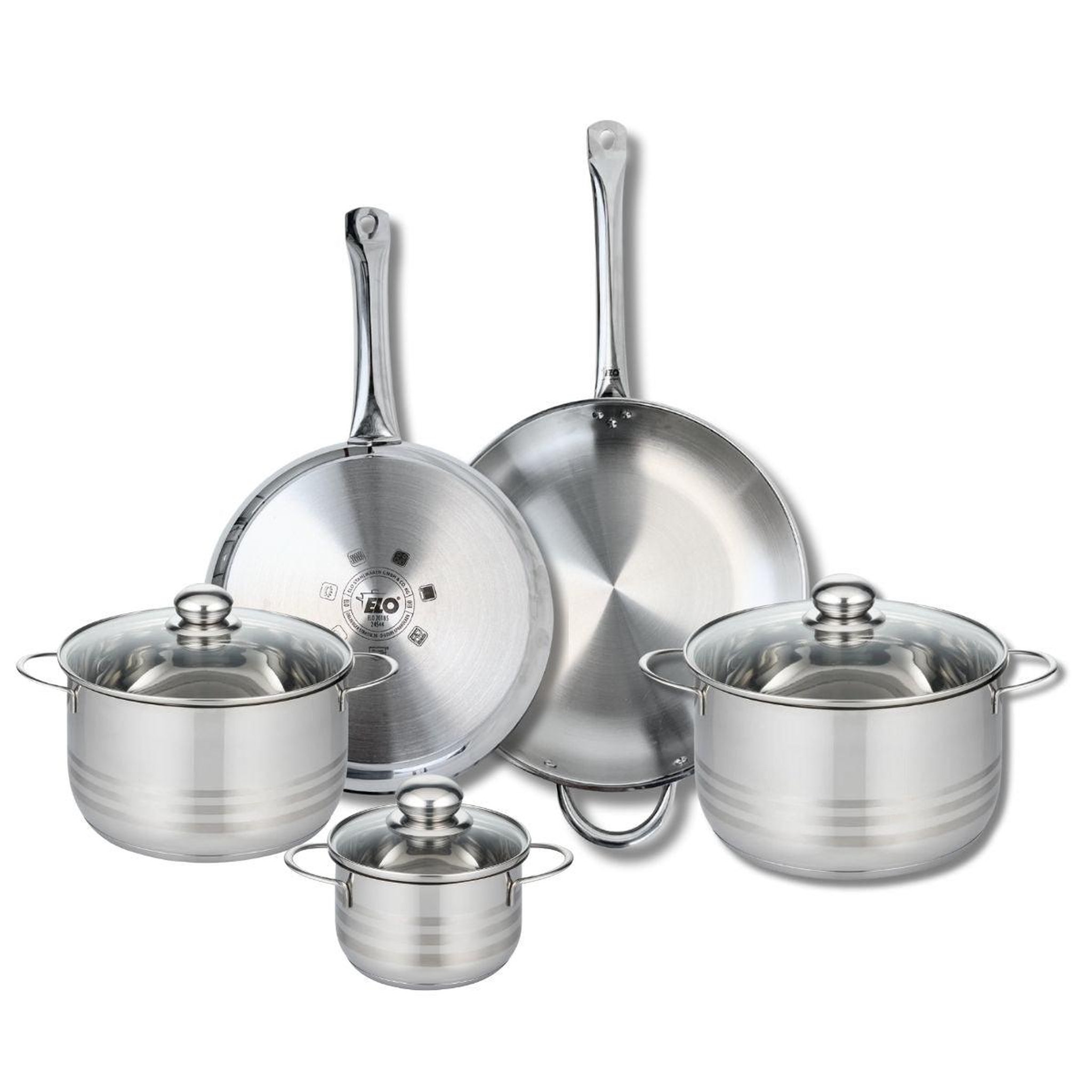 ELO Ensemble de 2 poêles de cuisson 28 et 32 cm et 3 faitouts 14, 20 et 24 cm elo profi brillant
