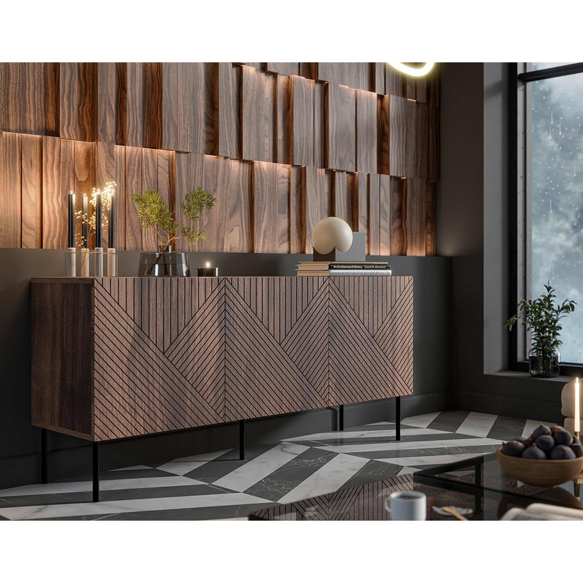 BEST MOBILIER Salvador - buffet bas - effet bois - 3 portes - 150 cm