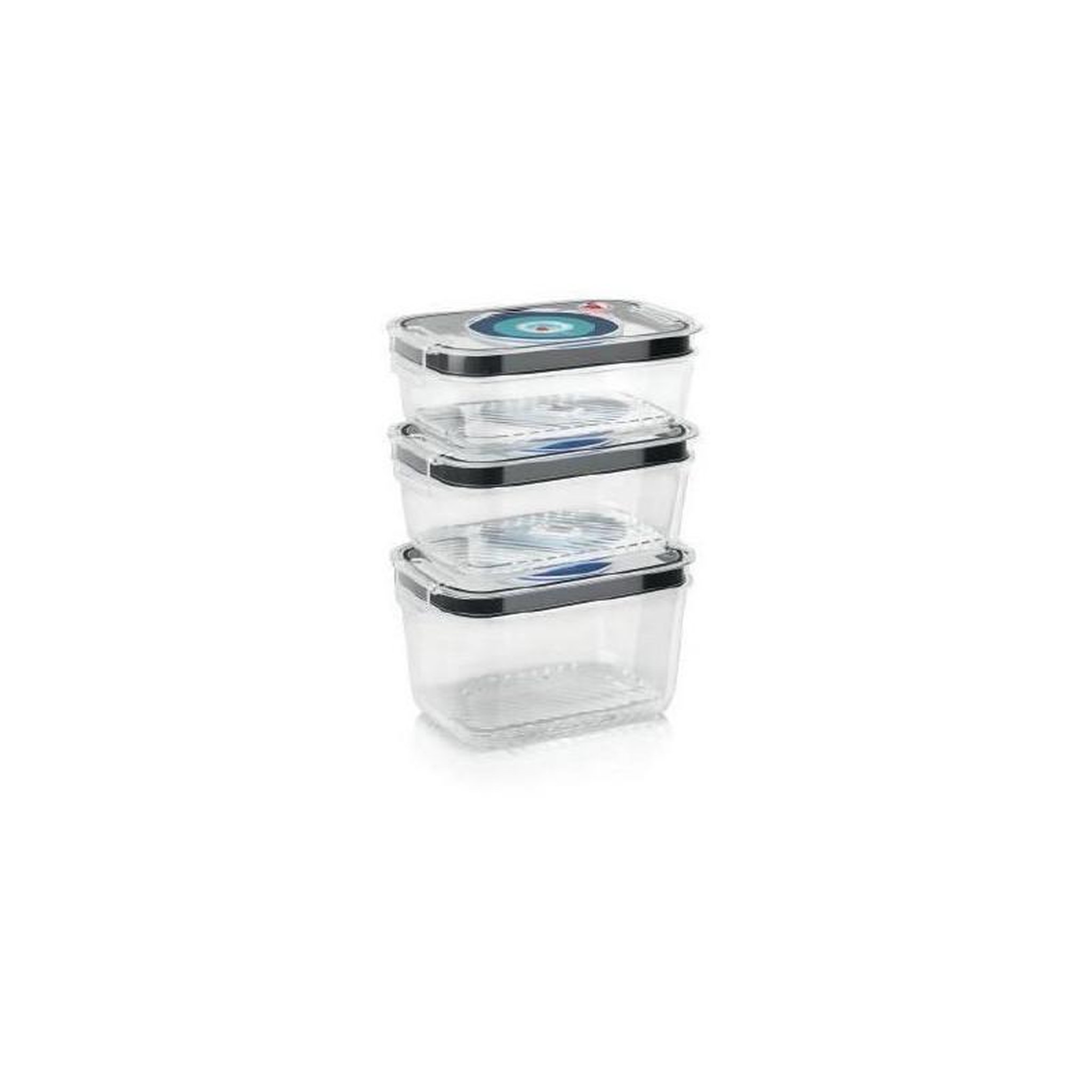 Voir la diapositive 3 : BOSCH BOSCH - 3 boites de conservation sous vide hermetiques : 0,7L, 1,0L et 1,5L - Bac degouttement - Indicateur jour et mois - Trita