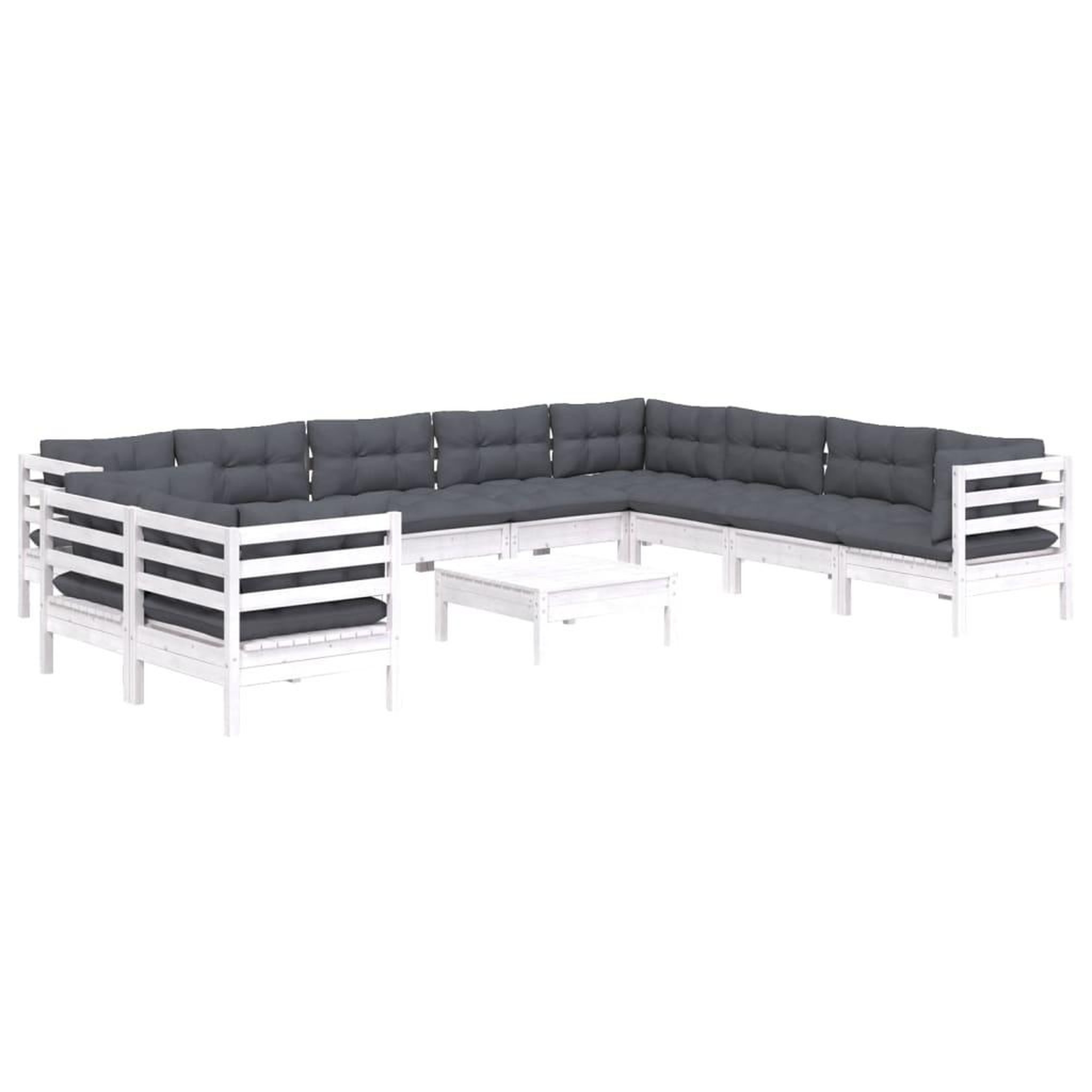Voir la diapositive 3 : VIDAXL Salon de jardin 11 pcs avec coussins blanc bois de pin solide