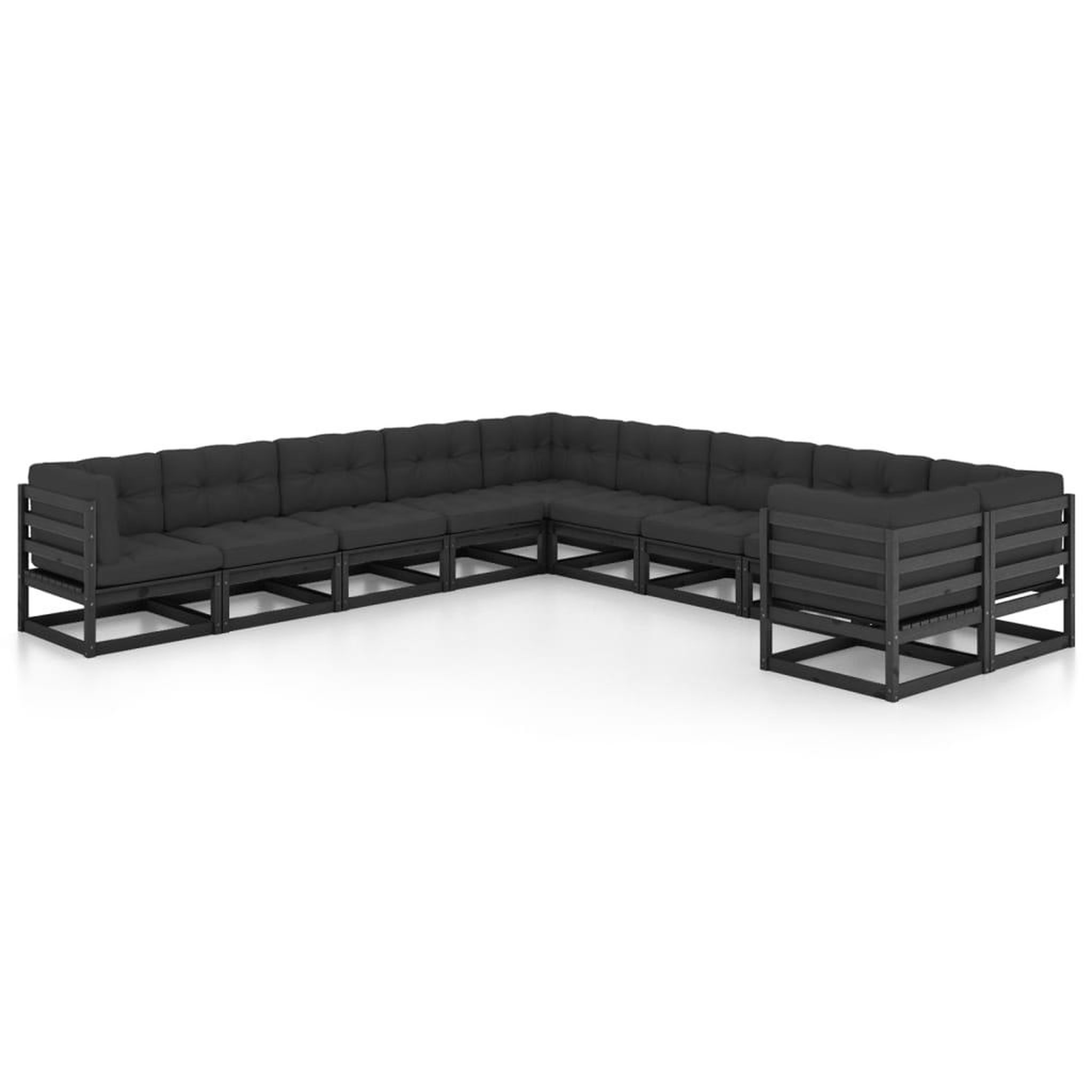Voir la diapositive 1 : VIDAXL Salon de jardin 10 pcs avec coussins Noir Bois de pin massif