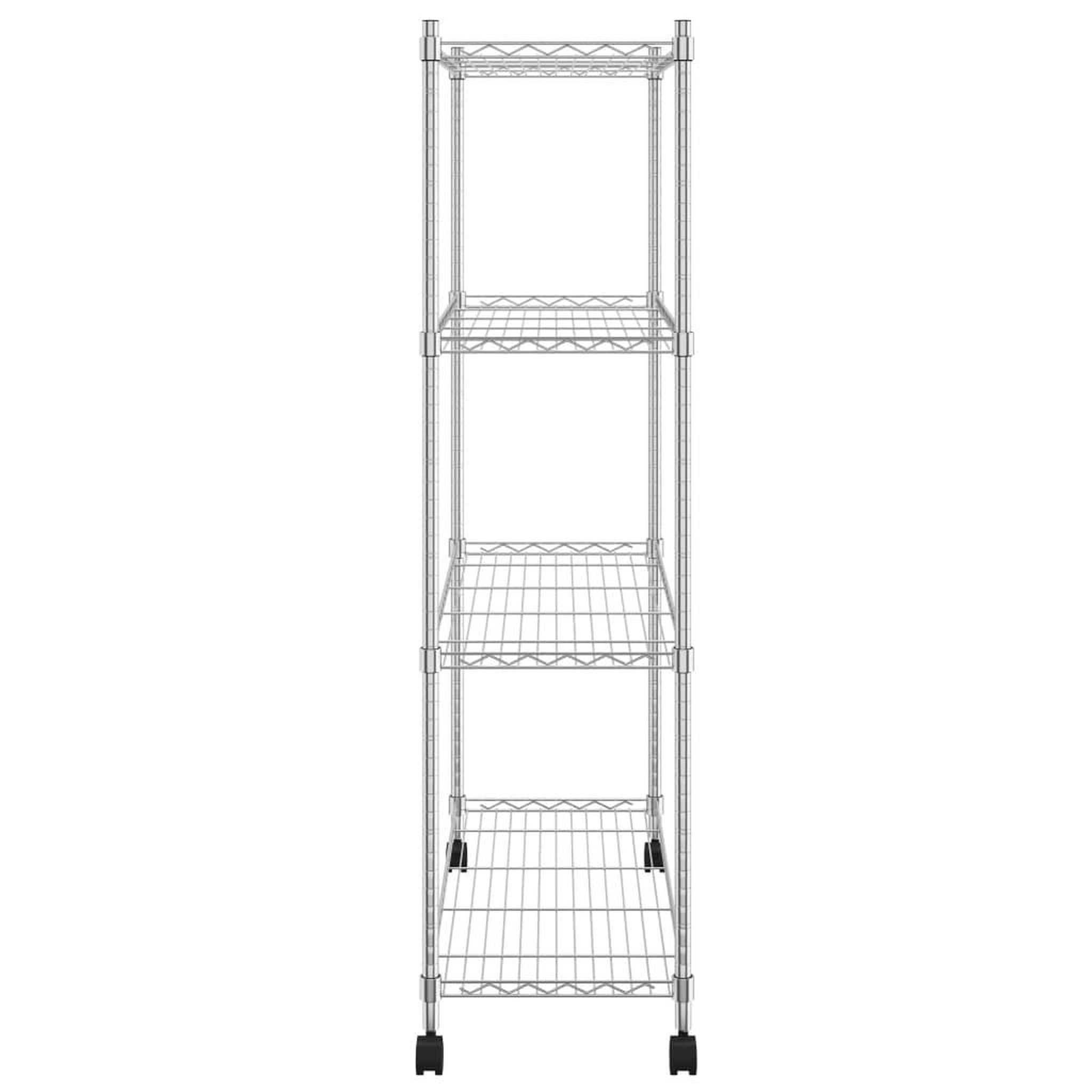 Voir la diapositive 4 : VIDAXL Etagere de rangement 4 niveaux et roues 90x35x142 cm chrome