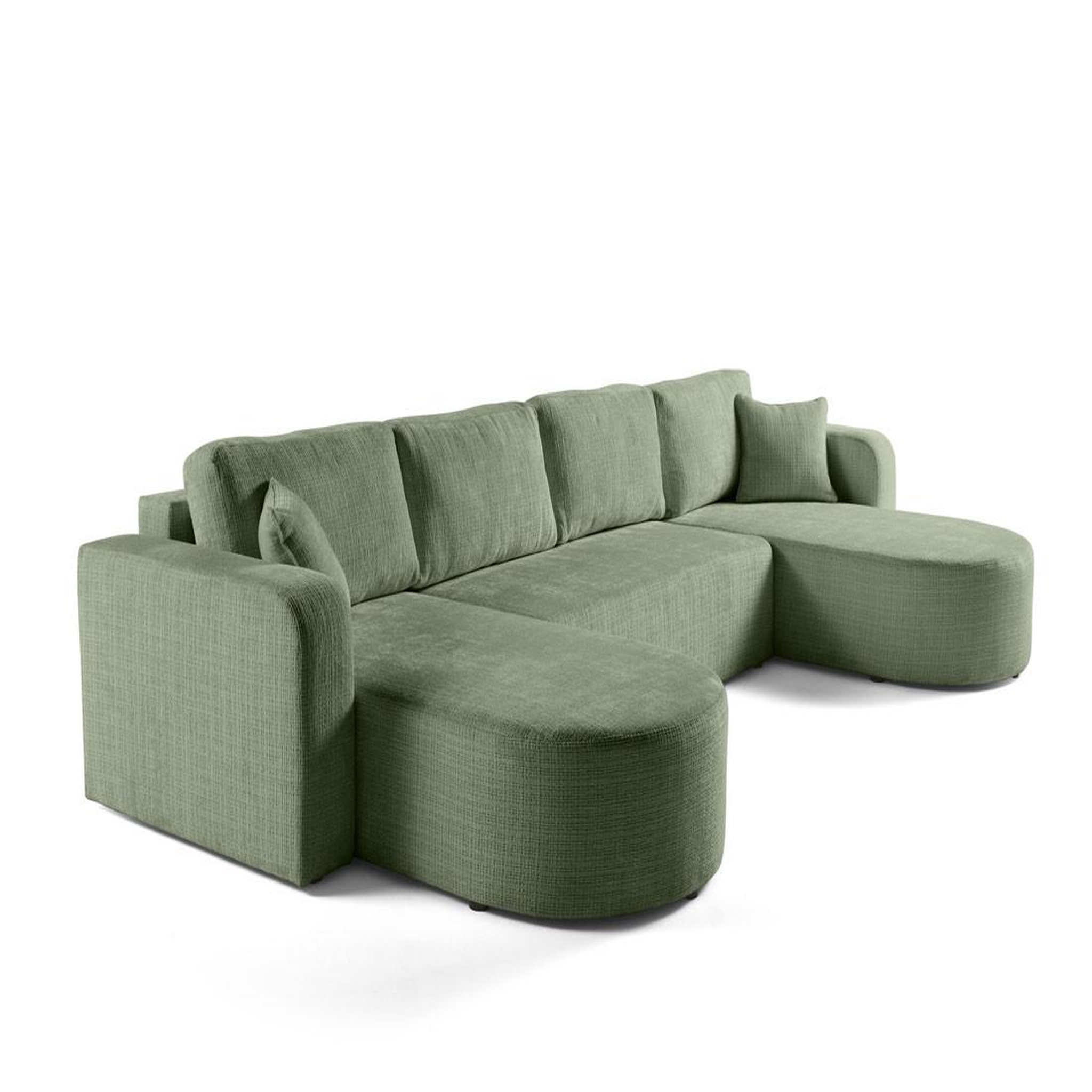 Voir la diapositive 2 : BEST MOBILIER Miro - canapé panoramique en u 7 places - convertible avec coffre - en velours texturé