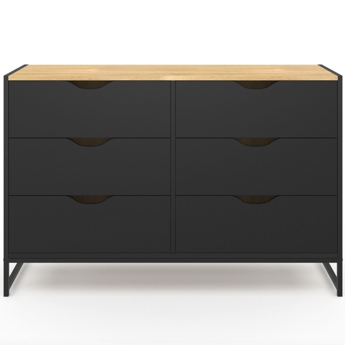 ID MARKET Commode 6 tiroirs noirs BOSTON 115 cm design industriel