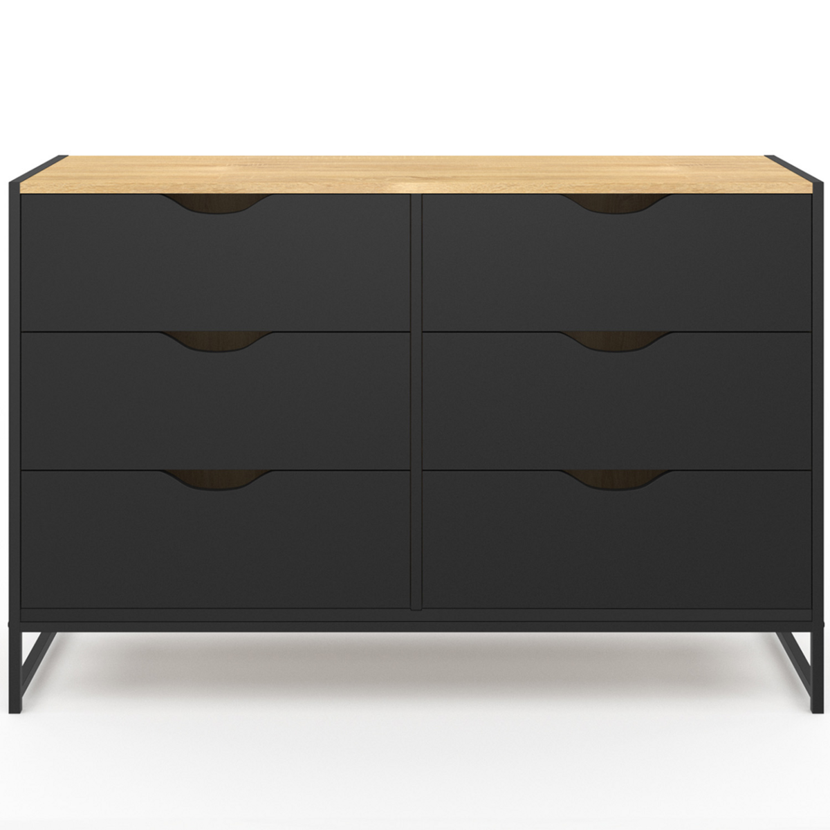 ID MARKET Commode 6 tiroirs noirs BOSTON 115 cm design industriel