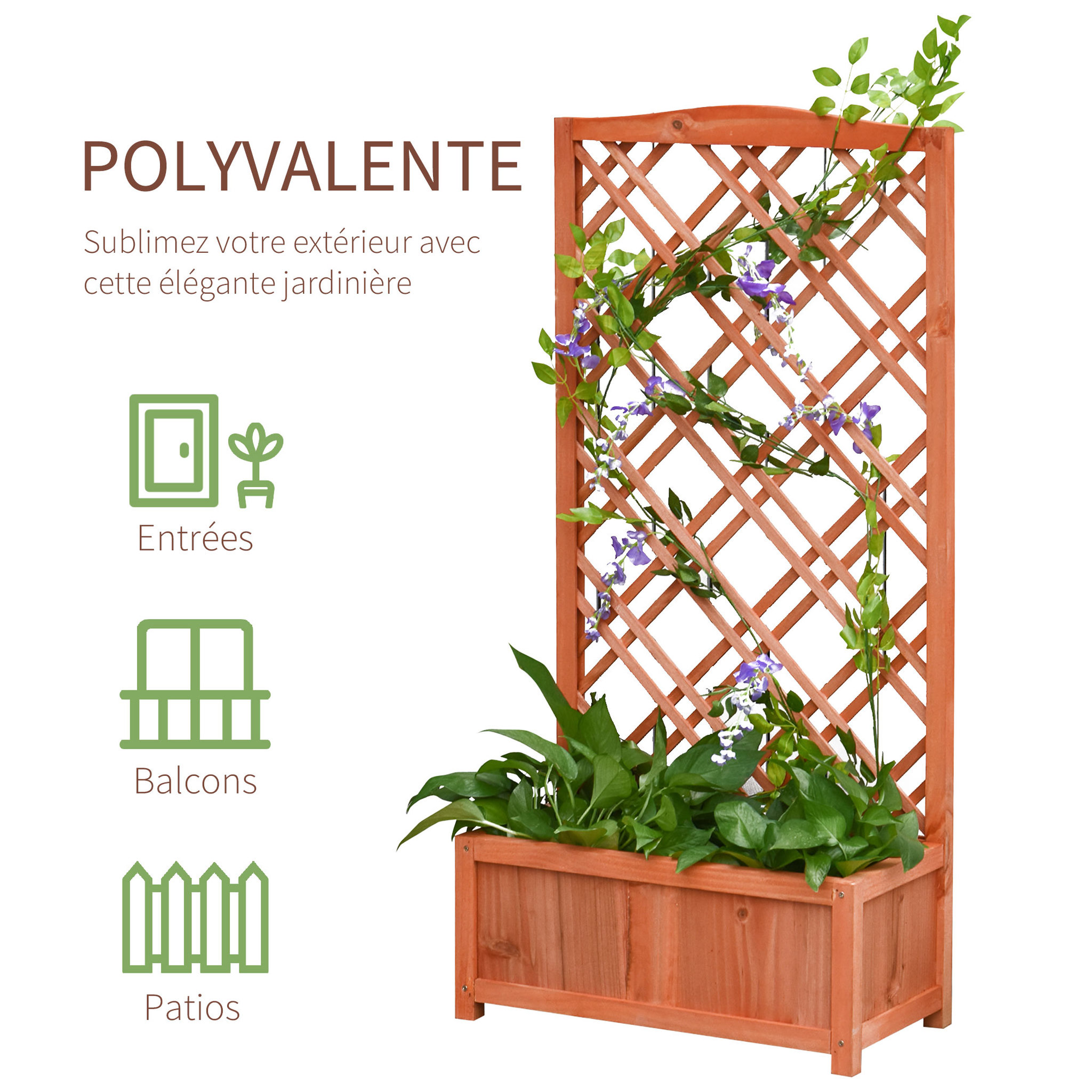Voir la diapositive 6 : OUTSUNNY Jardinière avec treillis - bac à fleurs - jardinière sur pied - dim. 60L x 30l x 122H cm bois sapin pré-huilé