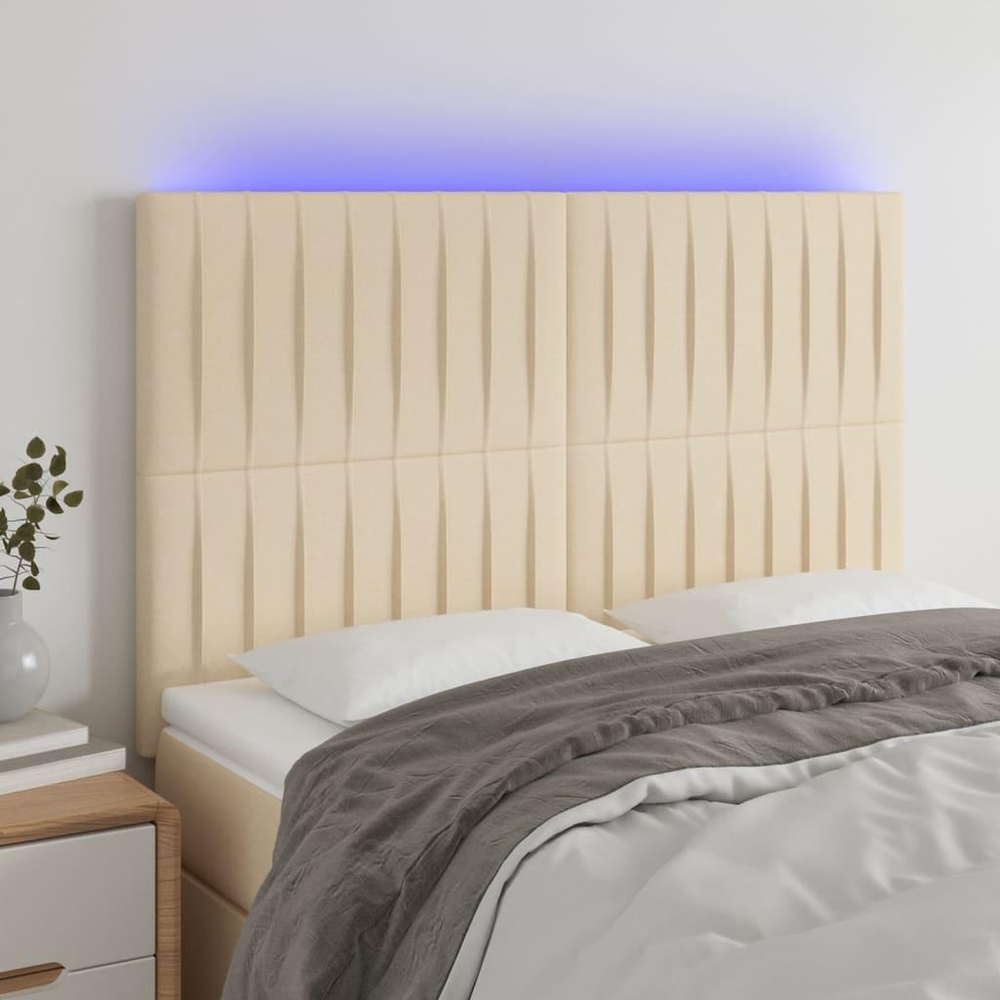 Voir la diapositive 1 : VIDAXL Tete de lit a LED Creme 144x5x118/128 cm Tissu