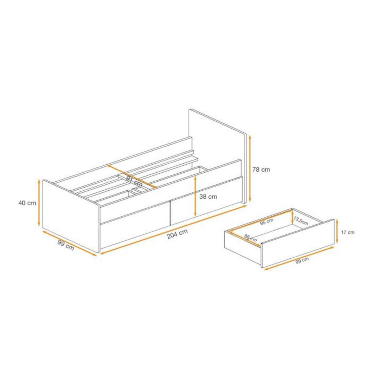 Paris Prix Lit Enfant & Tiroir  Vivero  90x200cm Gris & Naturel