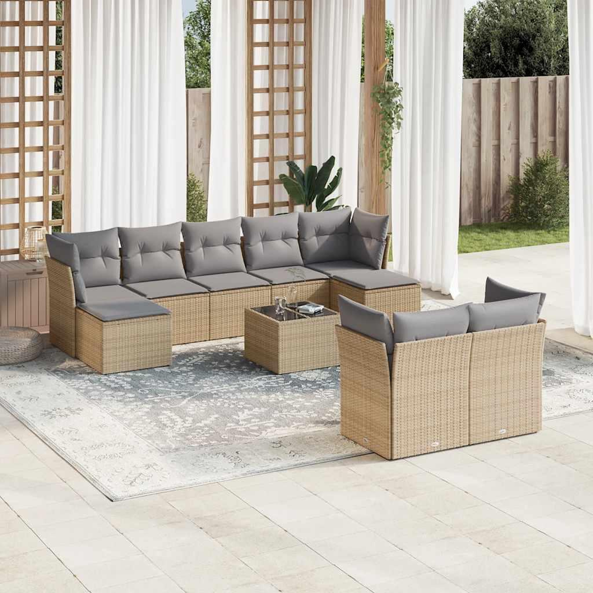 VIDAXL Salon de jardin avec coussins 10 pcs beige resine tressee