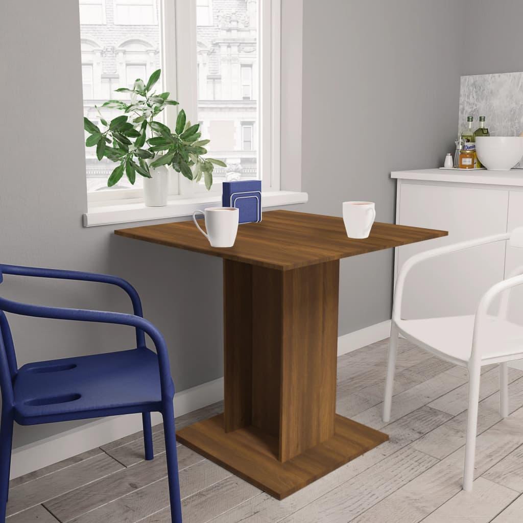 Voir la diapositive 1 : VIDAXL Table a dîner Chene marron 80x80x75 cm Bois d'ingenierie