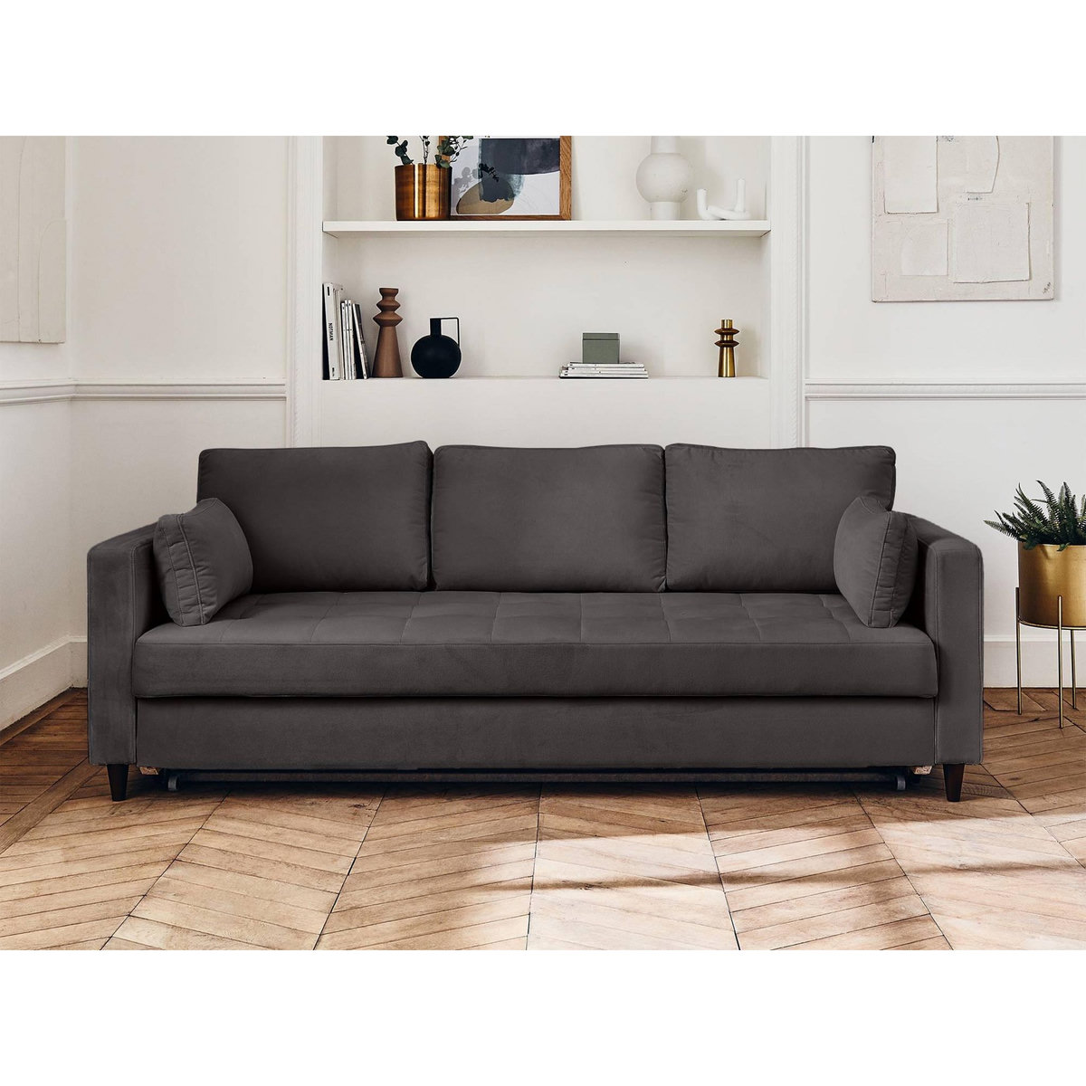 LISA DESIGN Anna - canapé droit 3 places convertible avec poche en velours