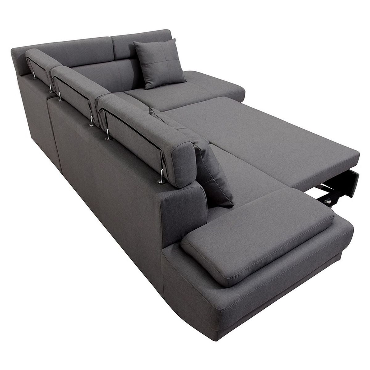 Canapé d'angle droit convertible 5 places tissu pieds bois clair MARIUS 