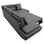 Voir la diapositive 2 : Canapé d'angle droit convertible 5 places tissu pieds bois clair MARIUS 