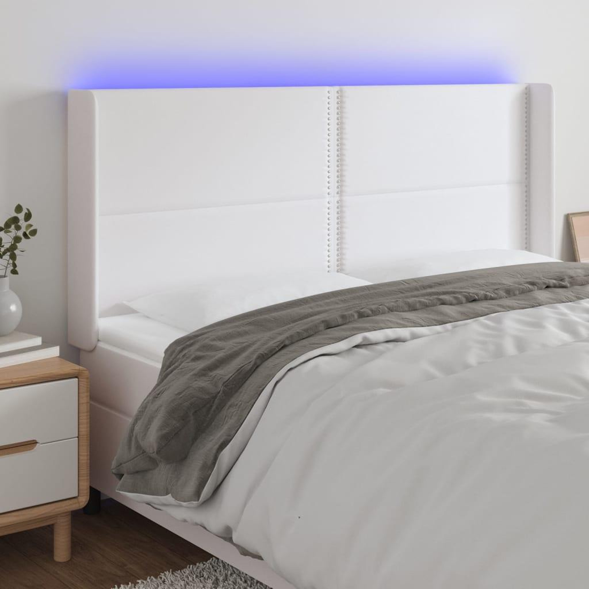 Voir la diapositive 1 : VIDAXL Tete de lit a LED Blanc 203x16x118/128 cm Similicuir