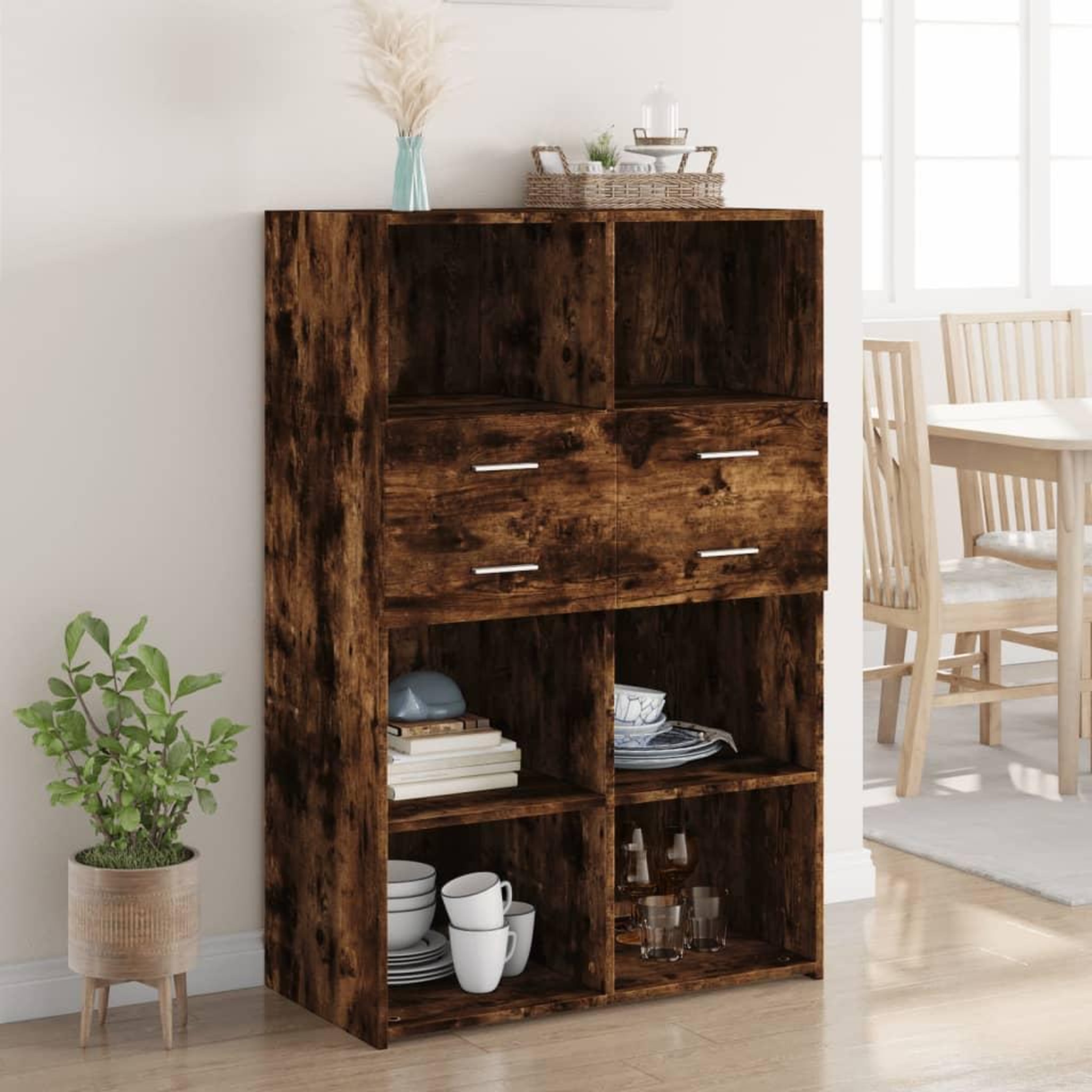 VIDAXL Buffet haut chene fume 80x42,5x124 cm bois d'ingenierie