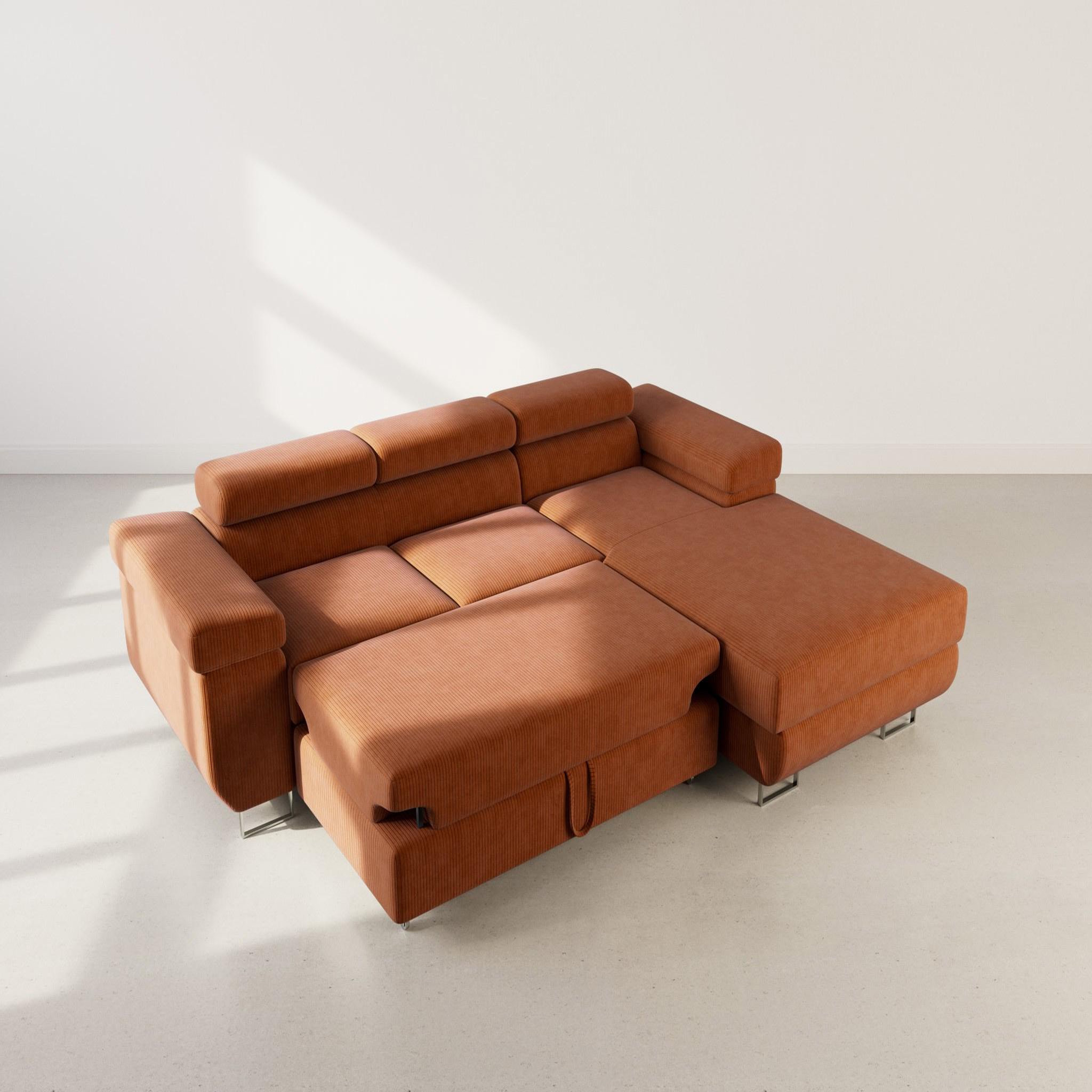Voir la diapositive 2 : BEST MOBILIER Pablo - canapé d'angle droit - 6 places - convertible avec coffre et têtières réglables - en velours côtelé