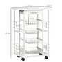 Voir la diapositive 3 : HOMCOM Chariot de service desserte de cuisine à roulettes multi-rangements 4 paniers métal tiroir + 4 range-bouteilles bois pin plateau carrelé
