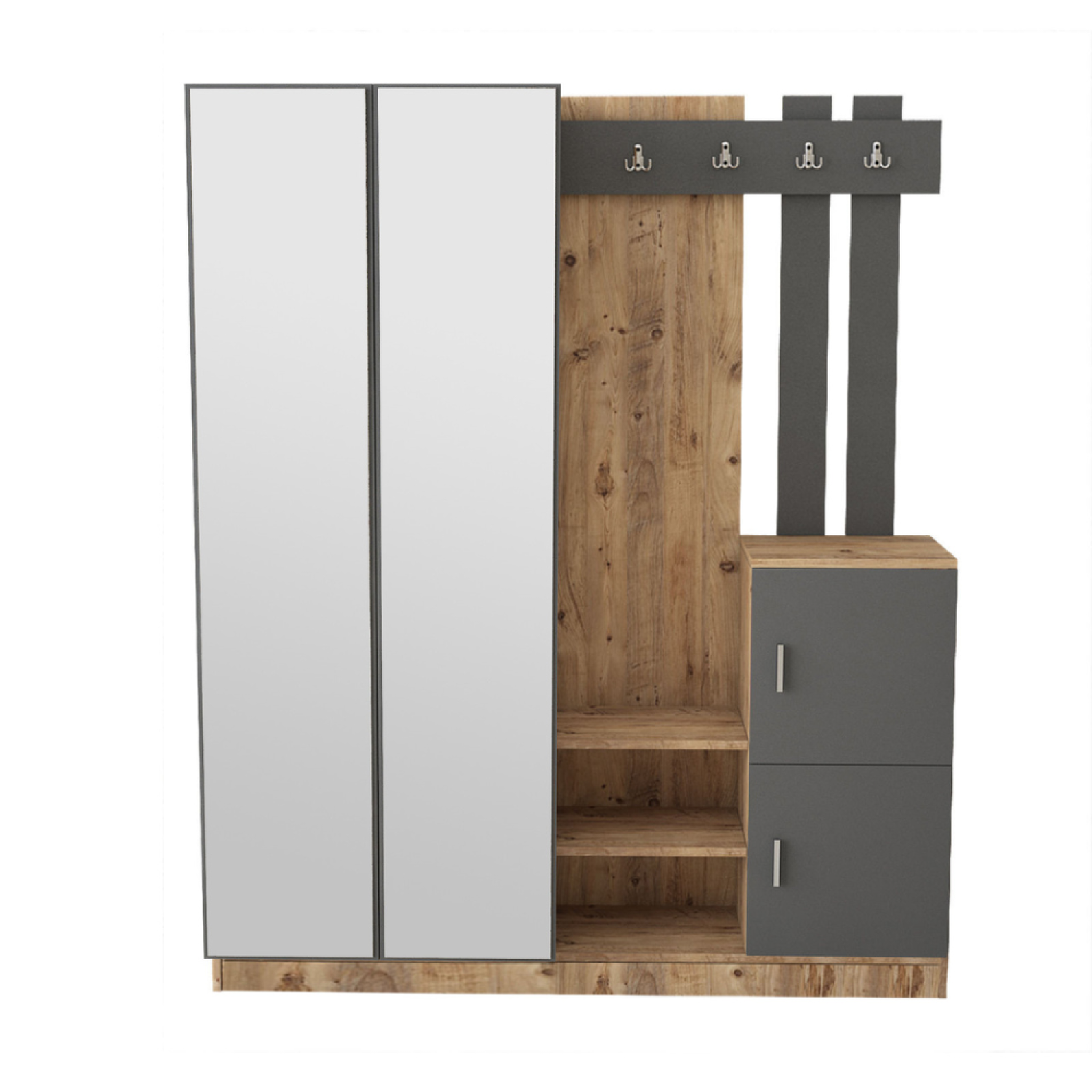CONCEPT USINE Meuble d'entrée design bois et gris avec miroir ANKA